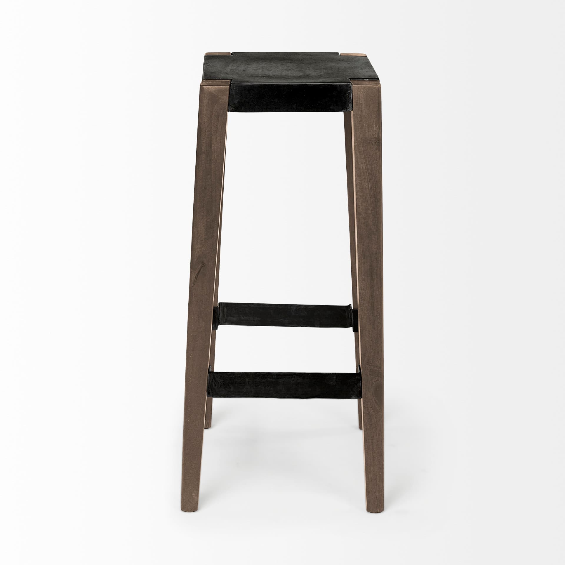 Nell Backless 30in Seat Bar Stool | Black Metal w/ Light Brown Wood — product photograph
