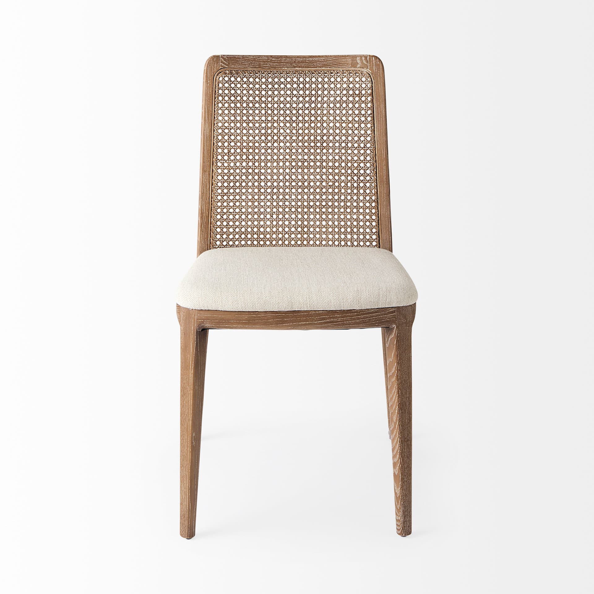 Clara Cane Back Dining Side Chair | Cream Fabric w/ Brown Wood — product photograph