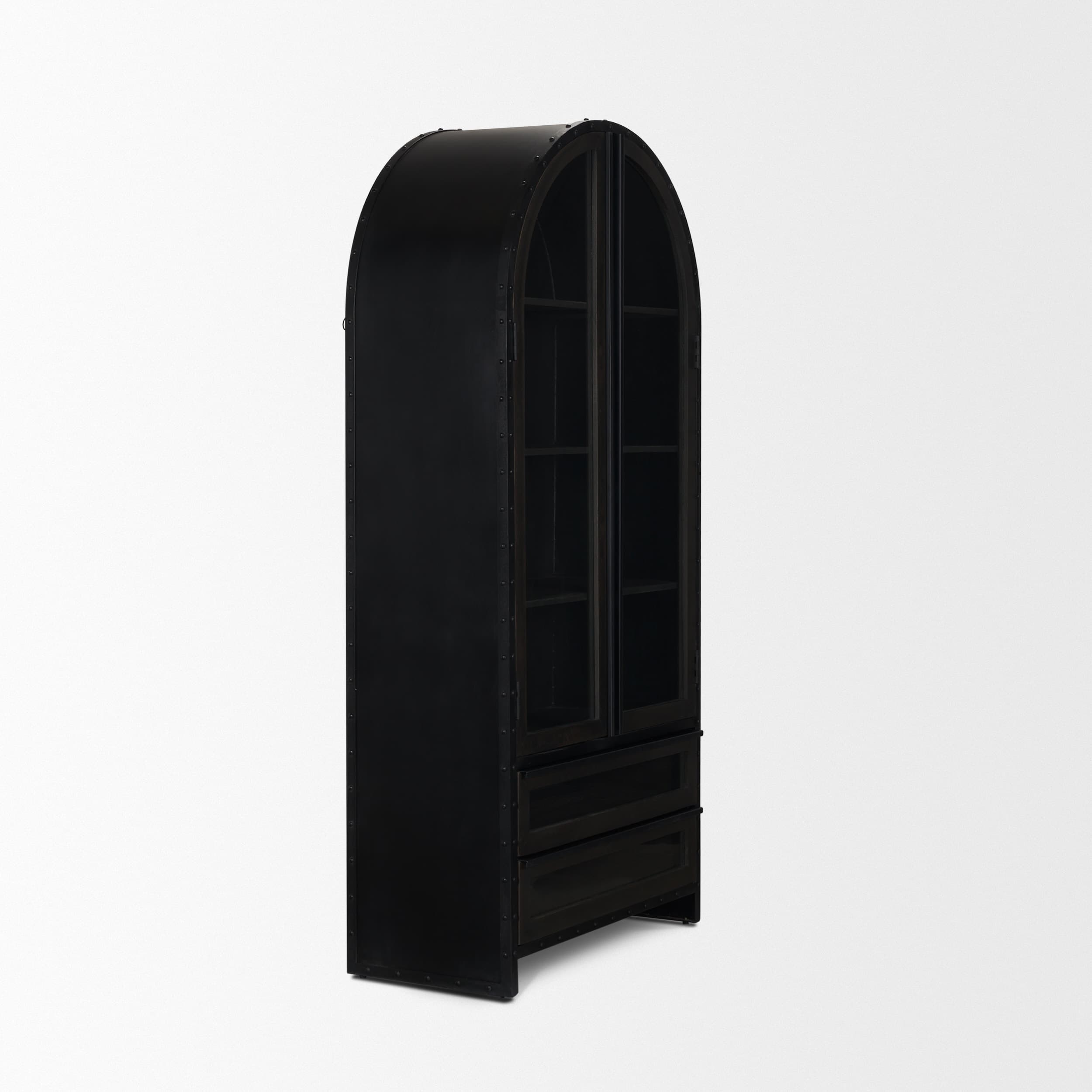 Gehry 72.3" H Dark Brown Metal Brown Wood and Glass Door Display Cabinet — product photograph
