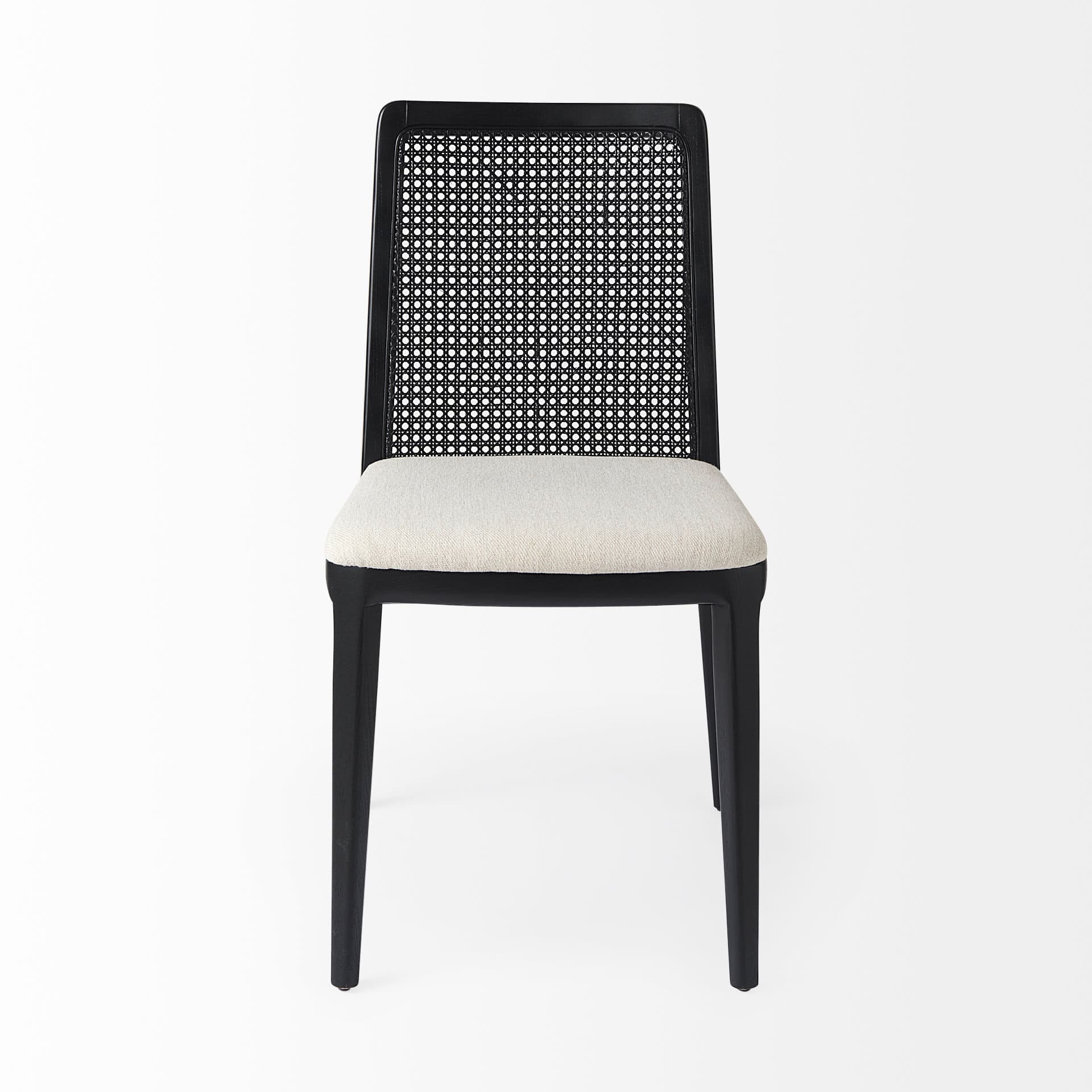 Clara Cane Back Dining Side Chair | Cream Fabric w/ Black Wood — product photograph