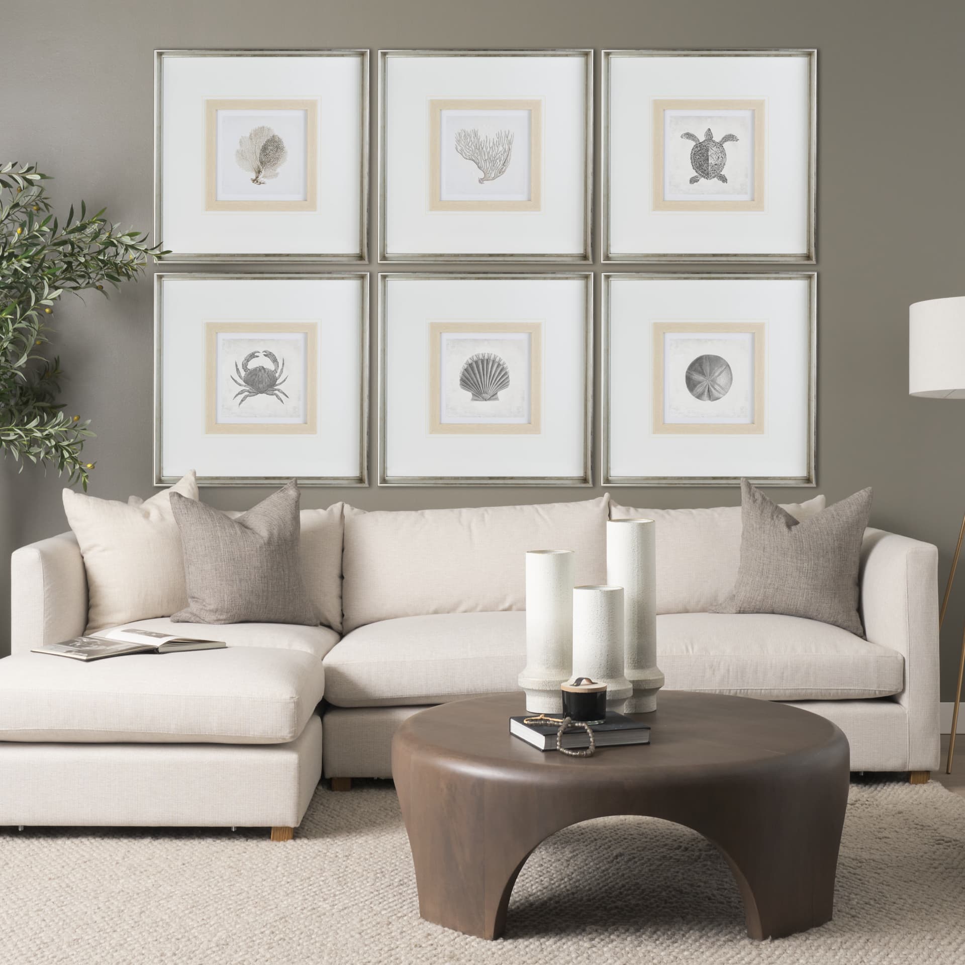 Vintage Scallop Shell by Mercana Studio a Framed Art Print Matted under Glass — in a styled room