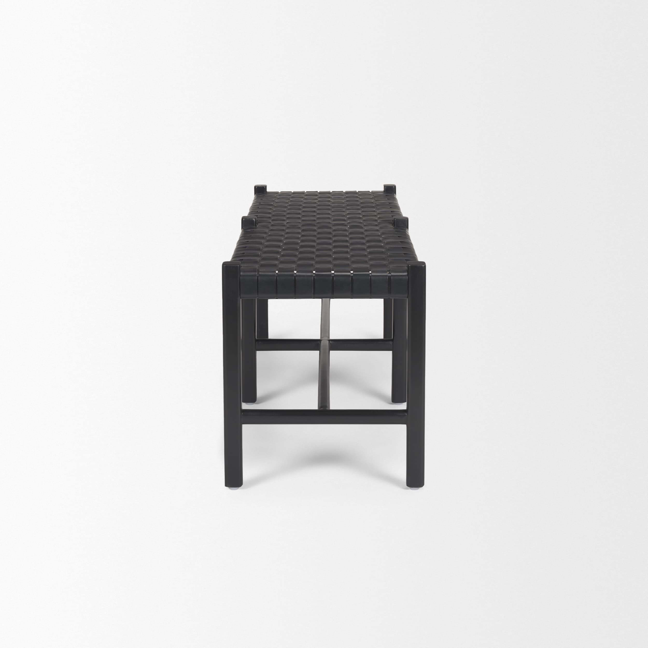 Shane Black Wood w/ Woven Black Leather Bench — product photograph