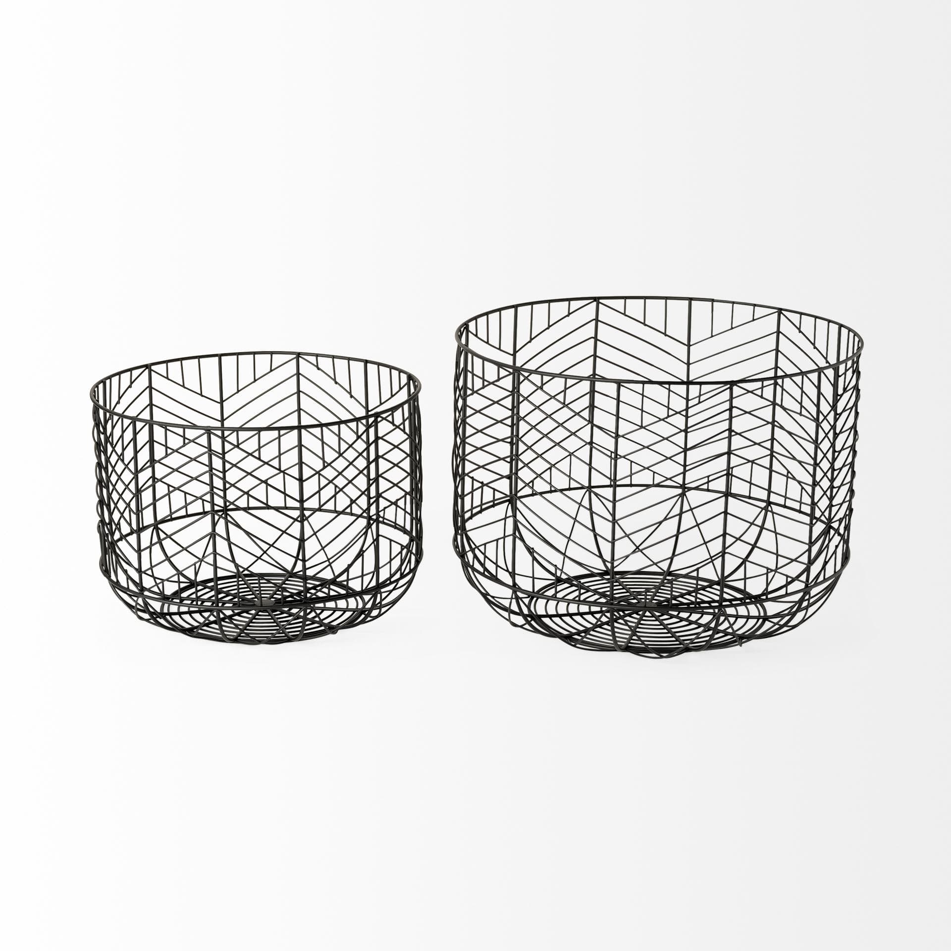Idris Set of 2 Black Metal Geometric Mesh Bowls — product photograph