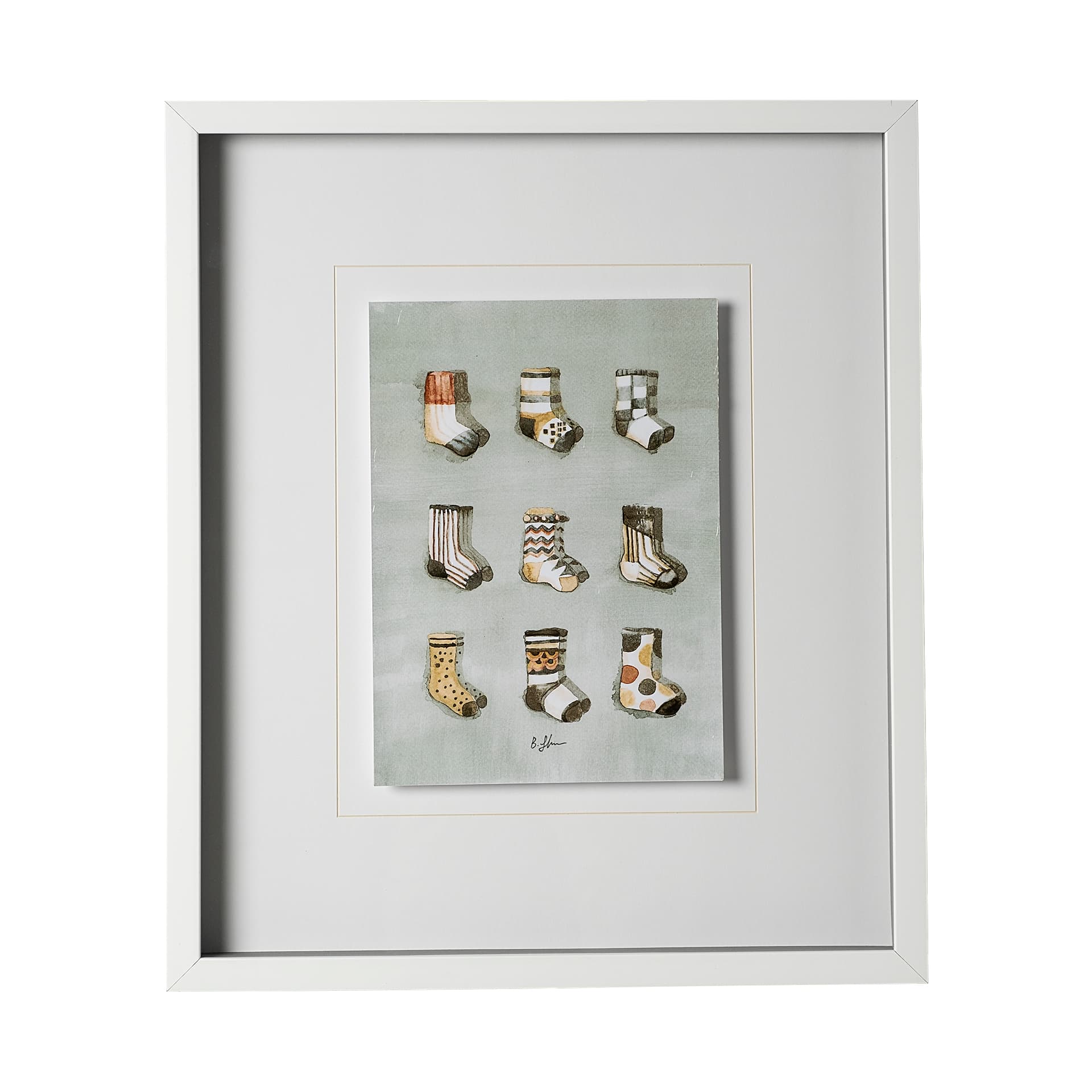 Sock I by Barbara Fleming a Hand Embellished Textured Framed Art Print Matted under Glass — product photograph