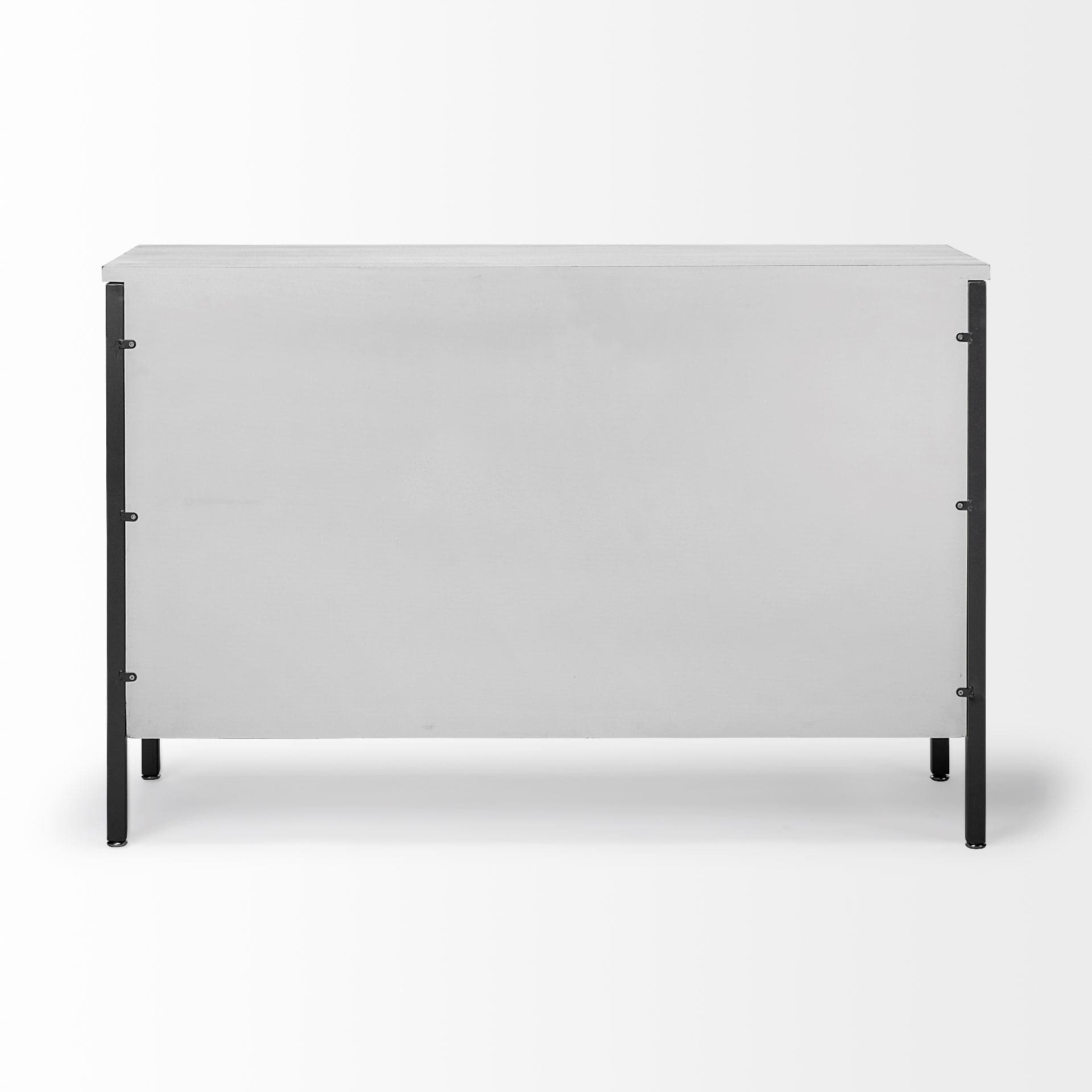 Savannah White Fir Veneer & Gray Metal 3-Door Accent Cabinet — product photograph