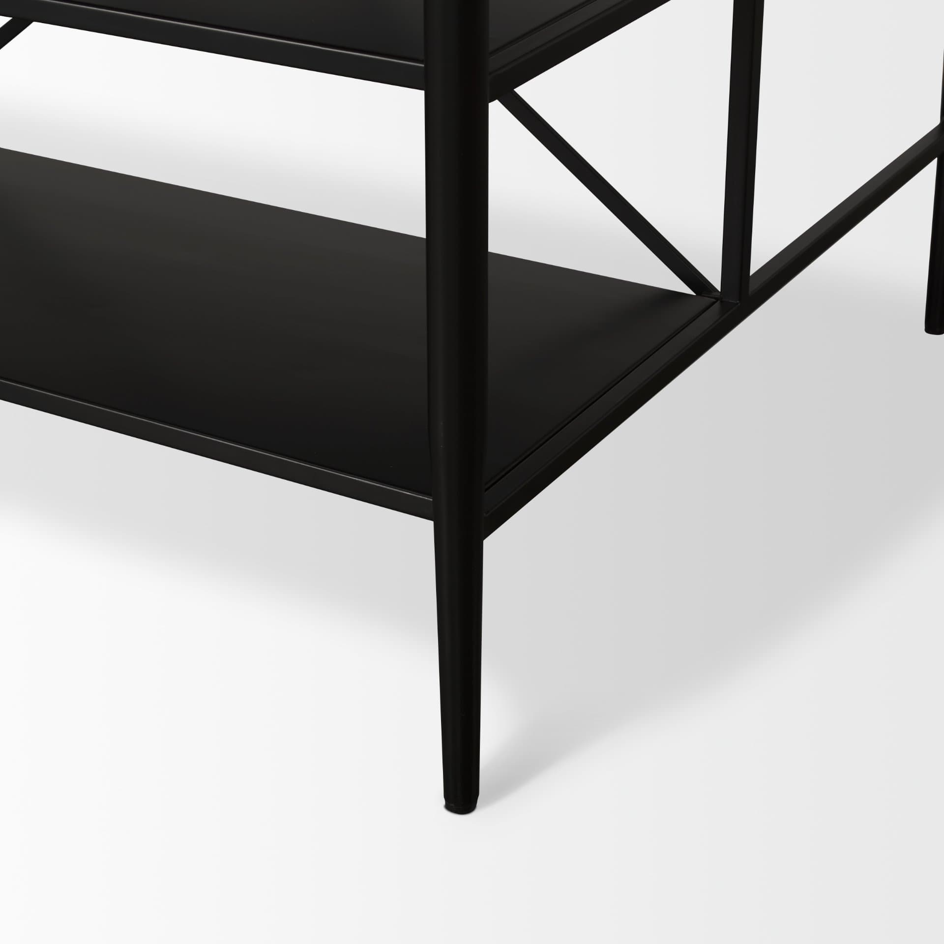 Amika White Marble Top Black Metal Base Kitchen Island — product photograph