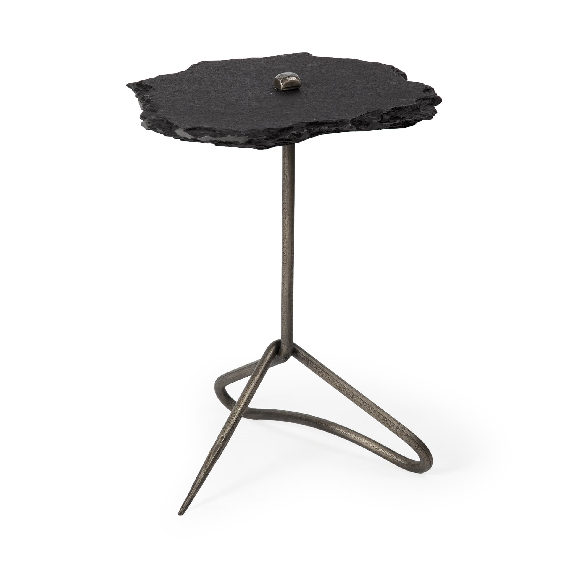 Pinera II 19L x 19W Black Slate Top W/ Triangular Iron Base Accent Table — product photograph