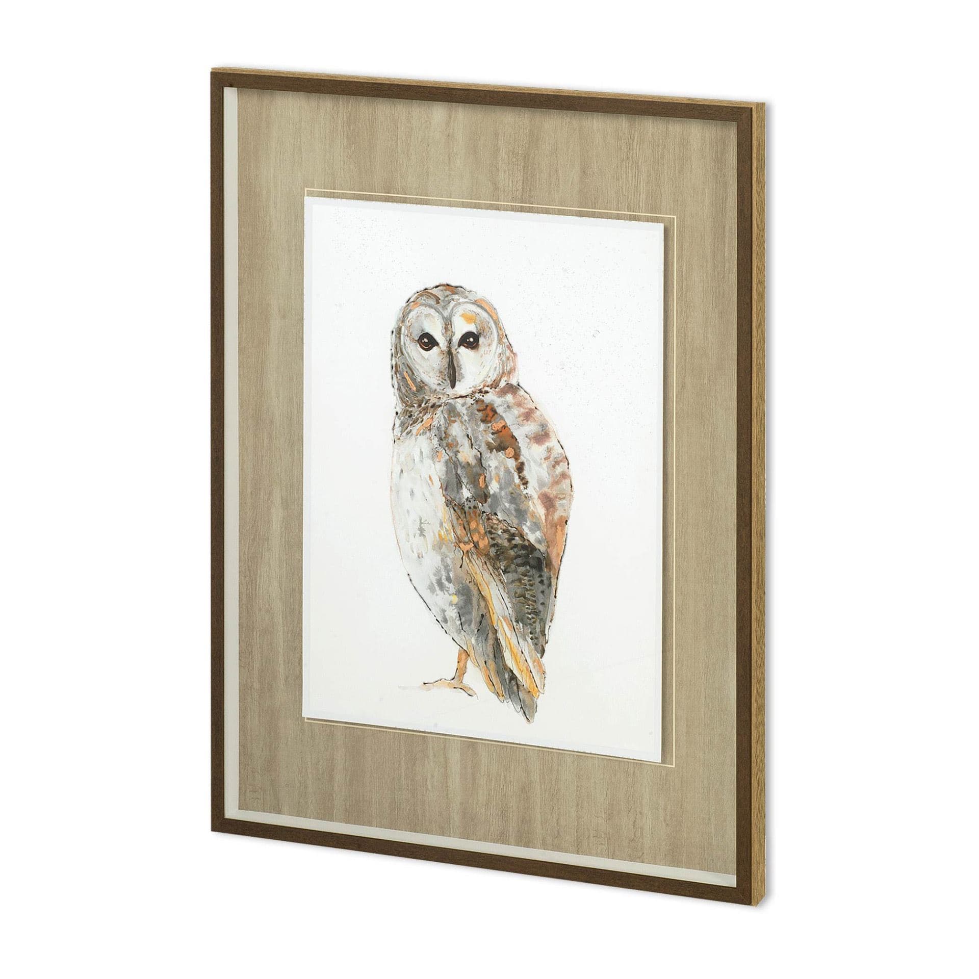 Owl I by Patti Mann a Hand Embellished Textured Framed Art Print Matted under Glass — product photograph