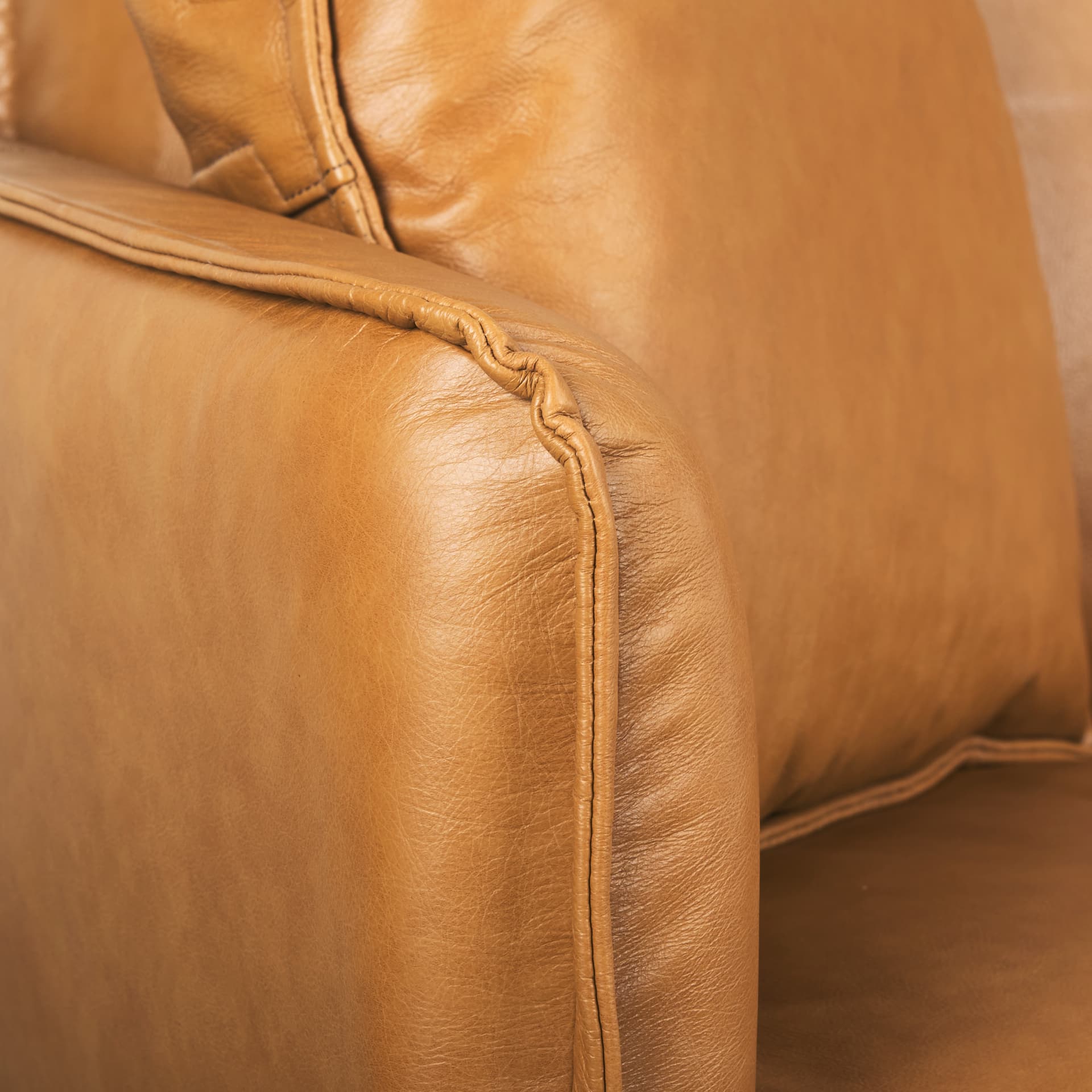 Lake Como 85.8W Tan Leather Three Seater Sofa — product photograph
