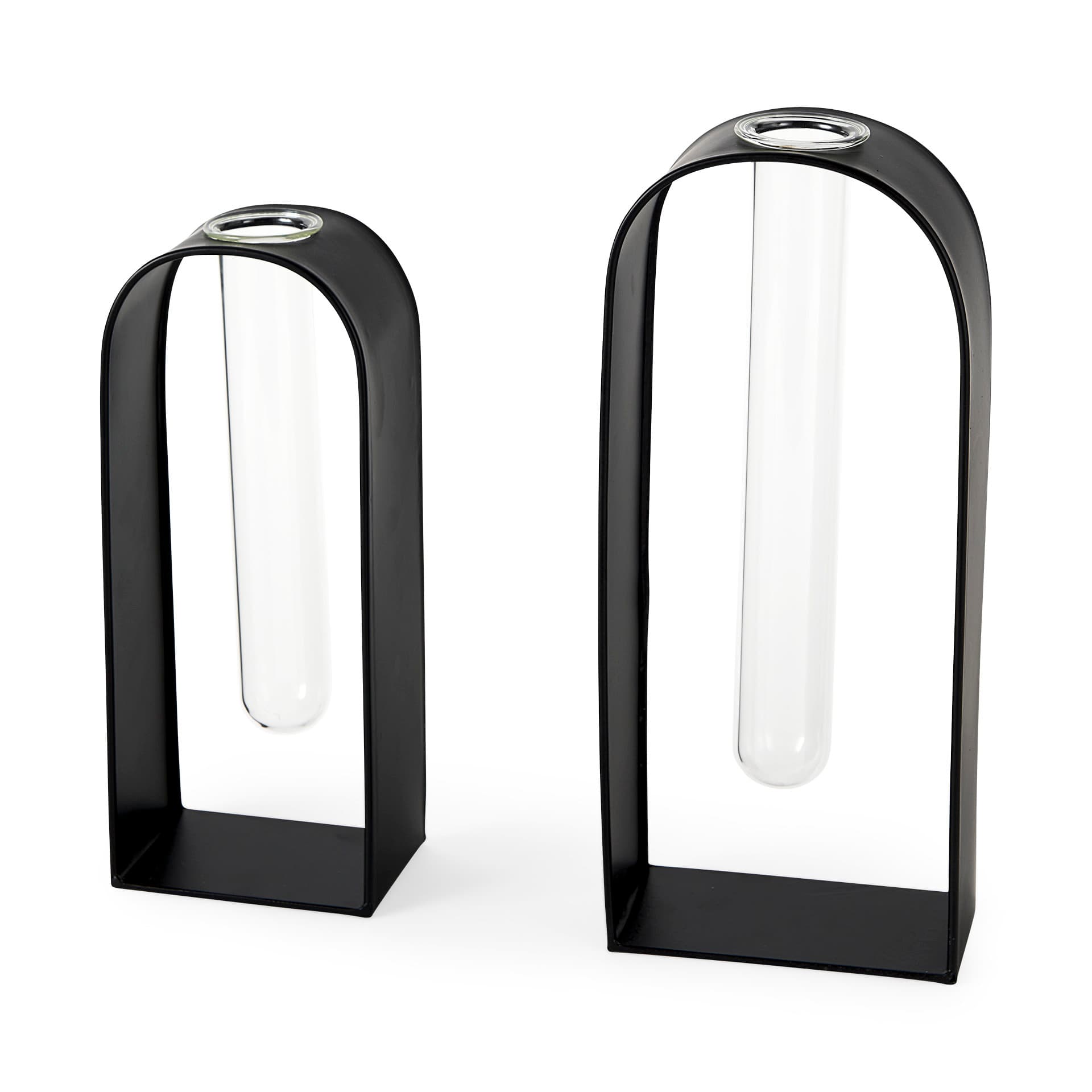 Boyer 5.1L x 3.0W x 12.0H Black Metal W/Glass Set of Two Test Tube Decorative Objects — product photograph