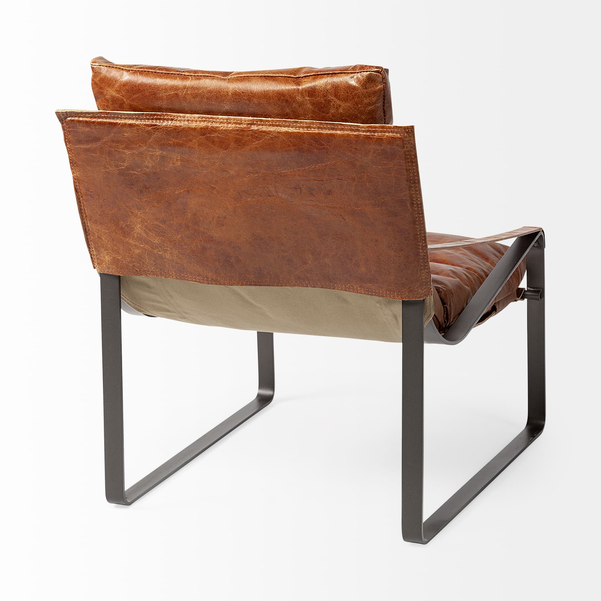 Hornet I 27.0L x 35.0W x 36.0H Brown Leather Unibody Seat w/ Black Metal Frame Accent Chair — product photograph