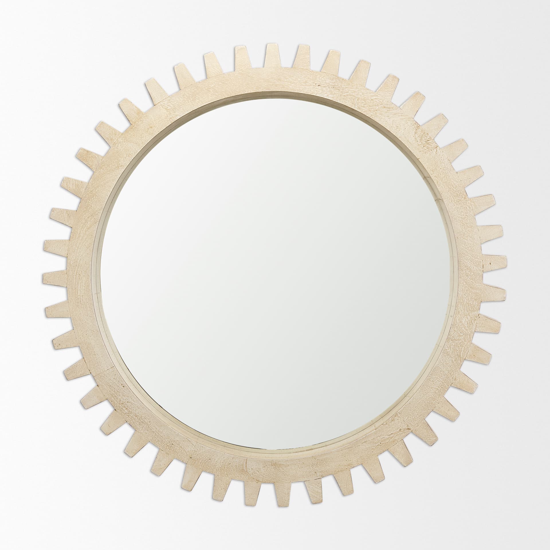 Cog Mirror 35" Round Natural Wood Frame Mirror — product photograph