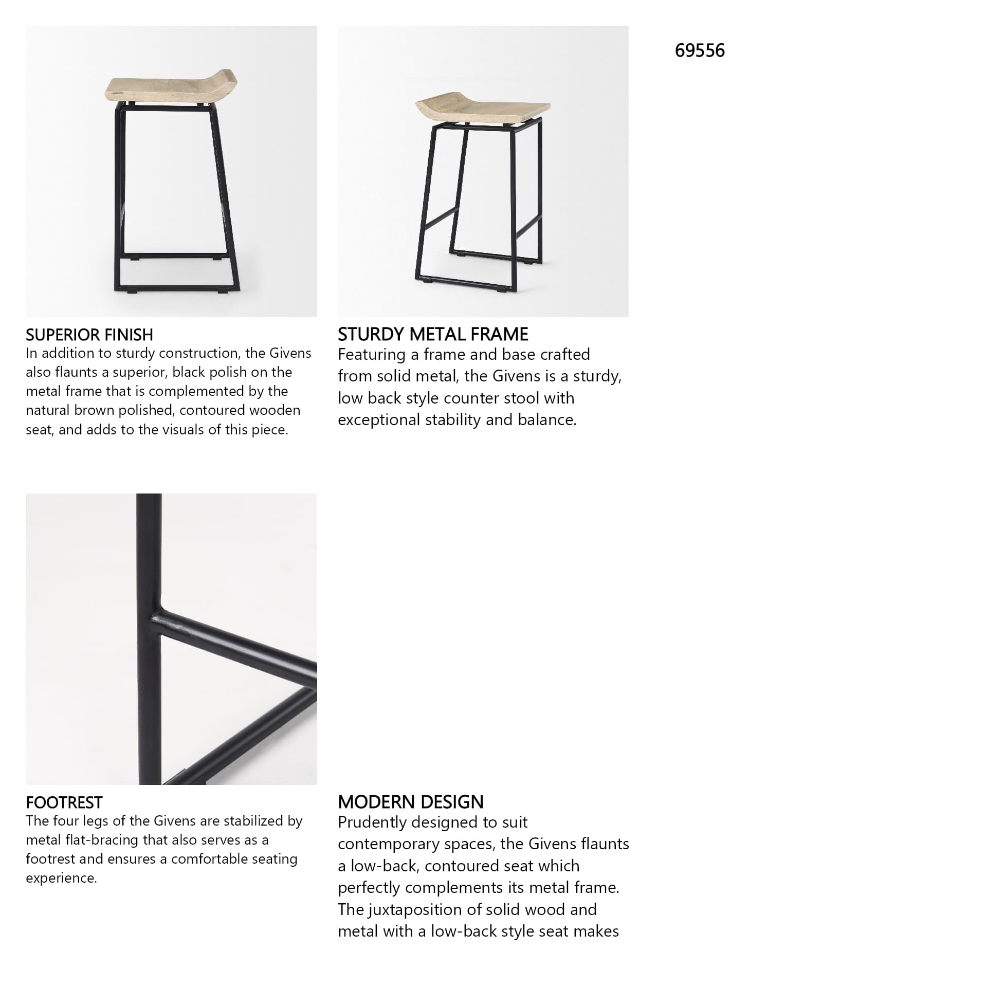 Givens Backless 26in Seat Counter Stool | Natural Wood w/ Black Metal — product photograph