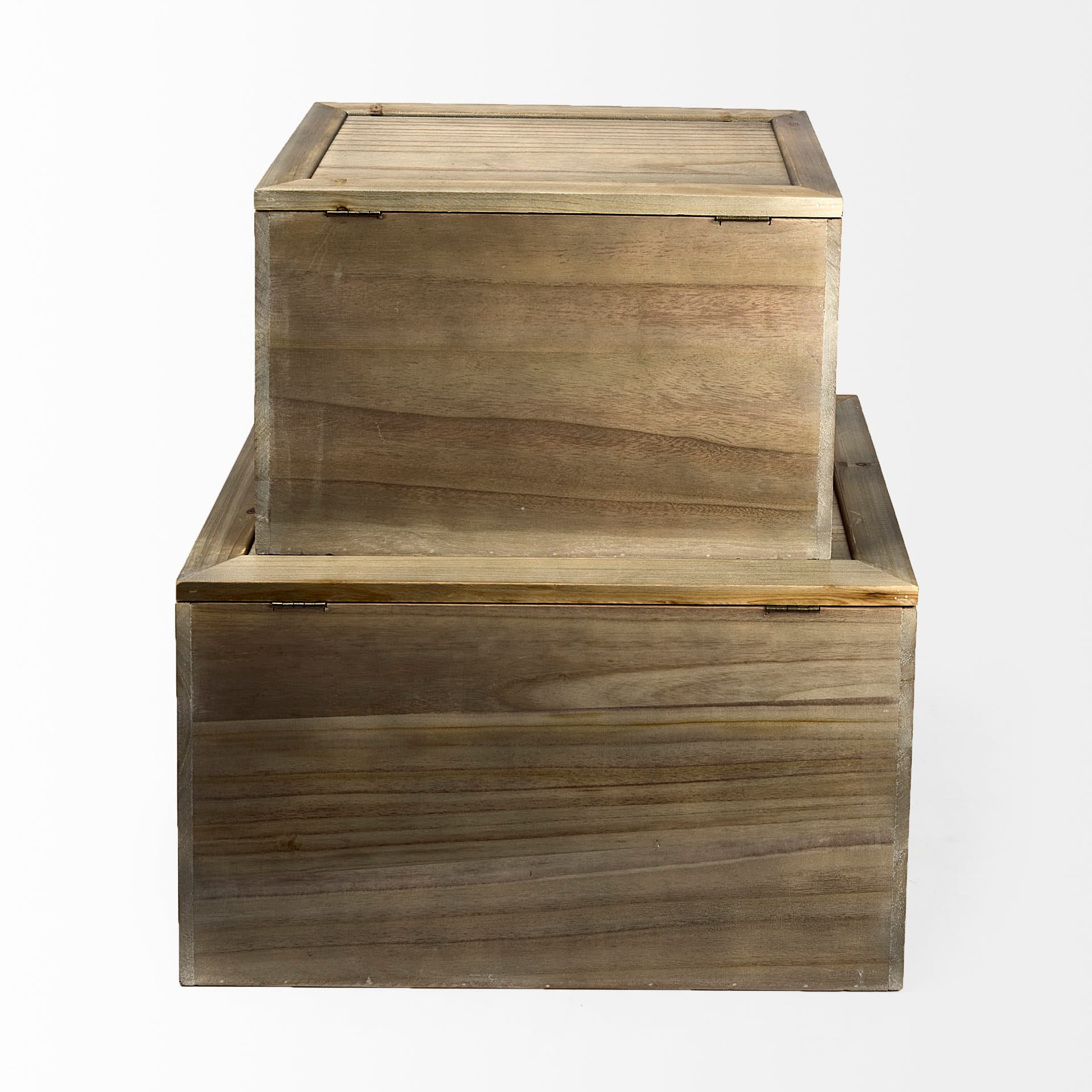 Sonny 23.6L x 15.7W x 13.8H Set of Two Brown Wood and Wicker W/ Metal Detail Rectangular Boxes — product photograph