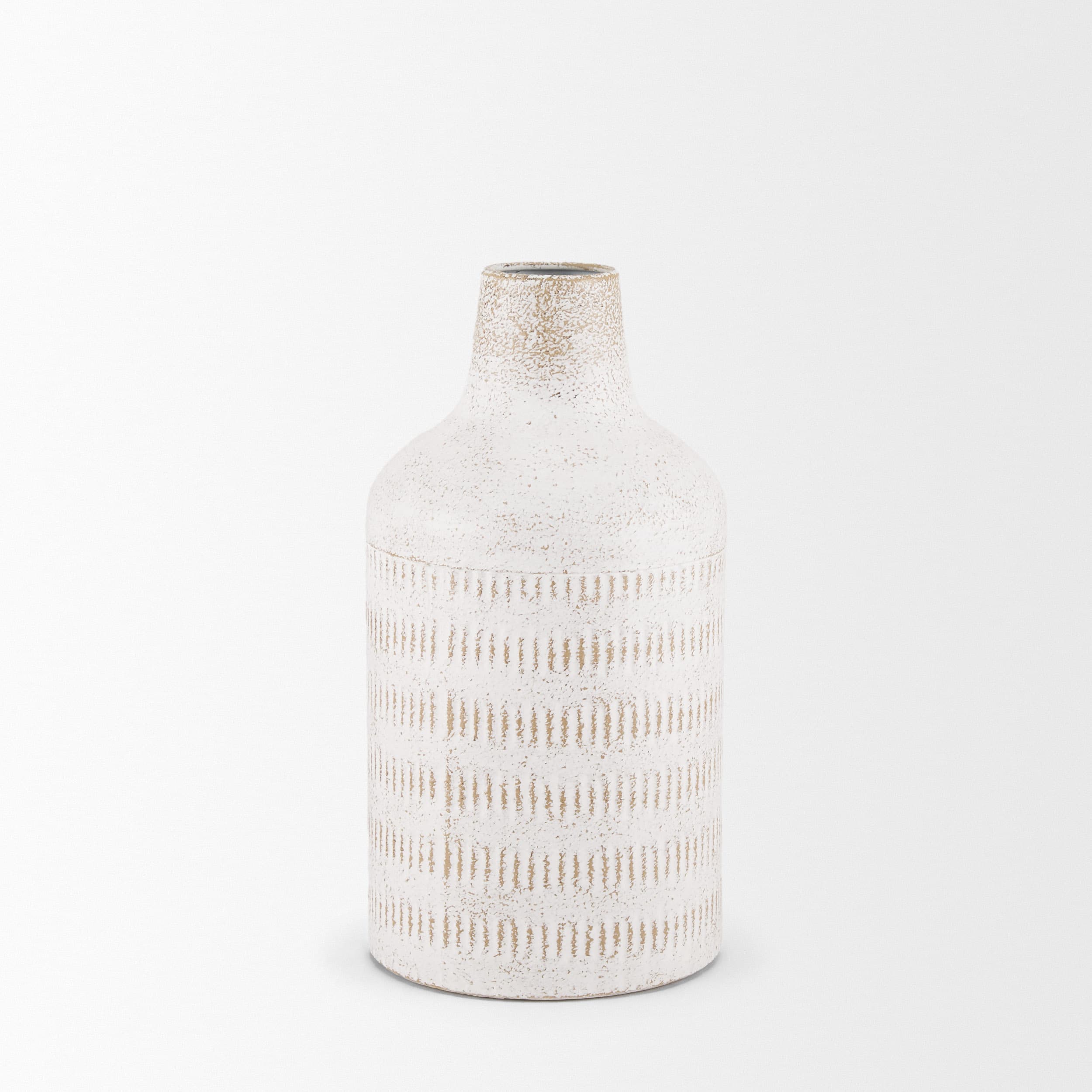 Tisha Small White W/ Terracotta Distressing Metal Vase — product photograph