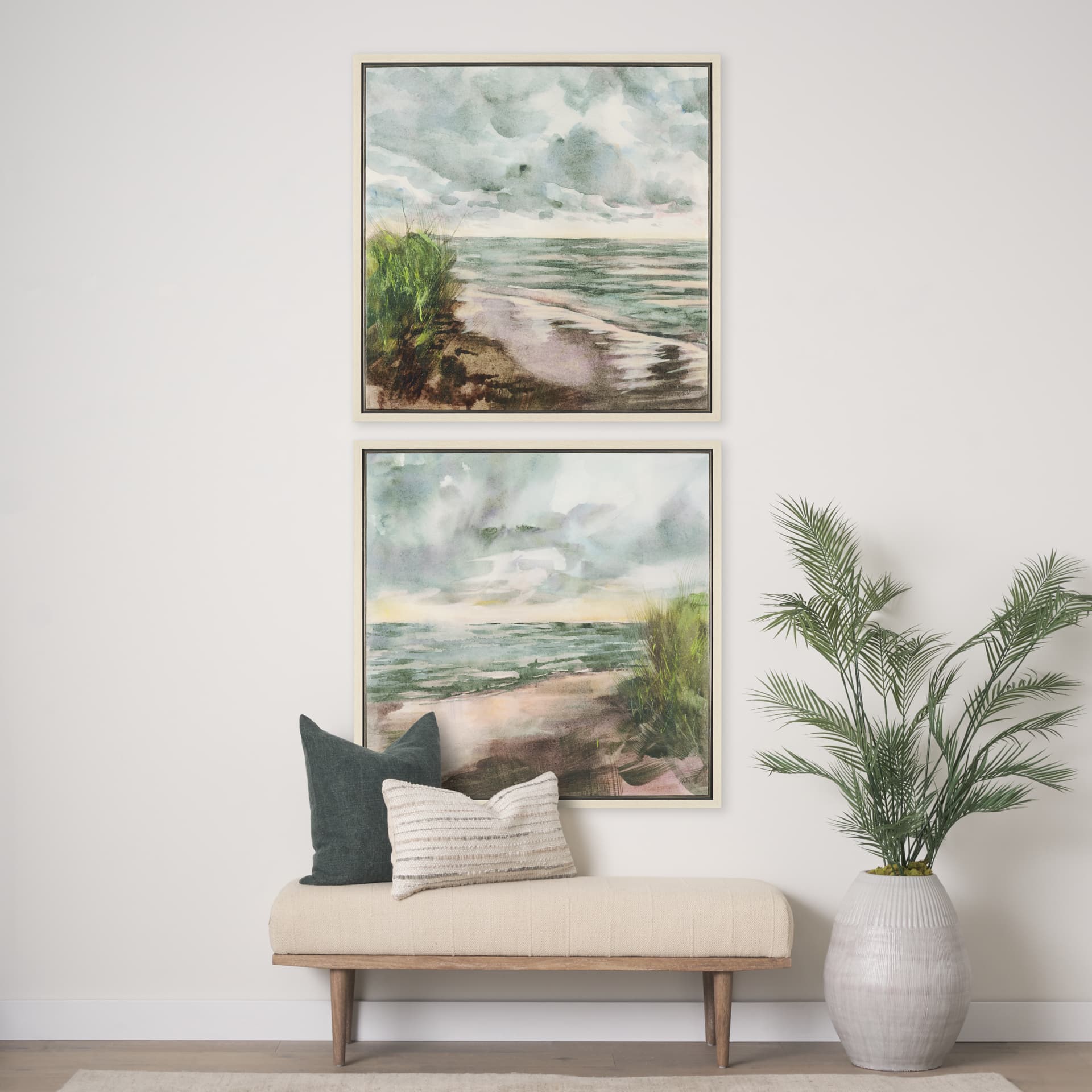 Beach View I by Mercana Studio Hand-Embellished Textured Framed Canvas Artwork — in a styled room