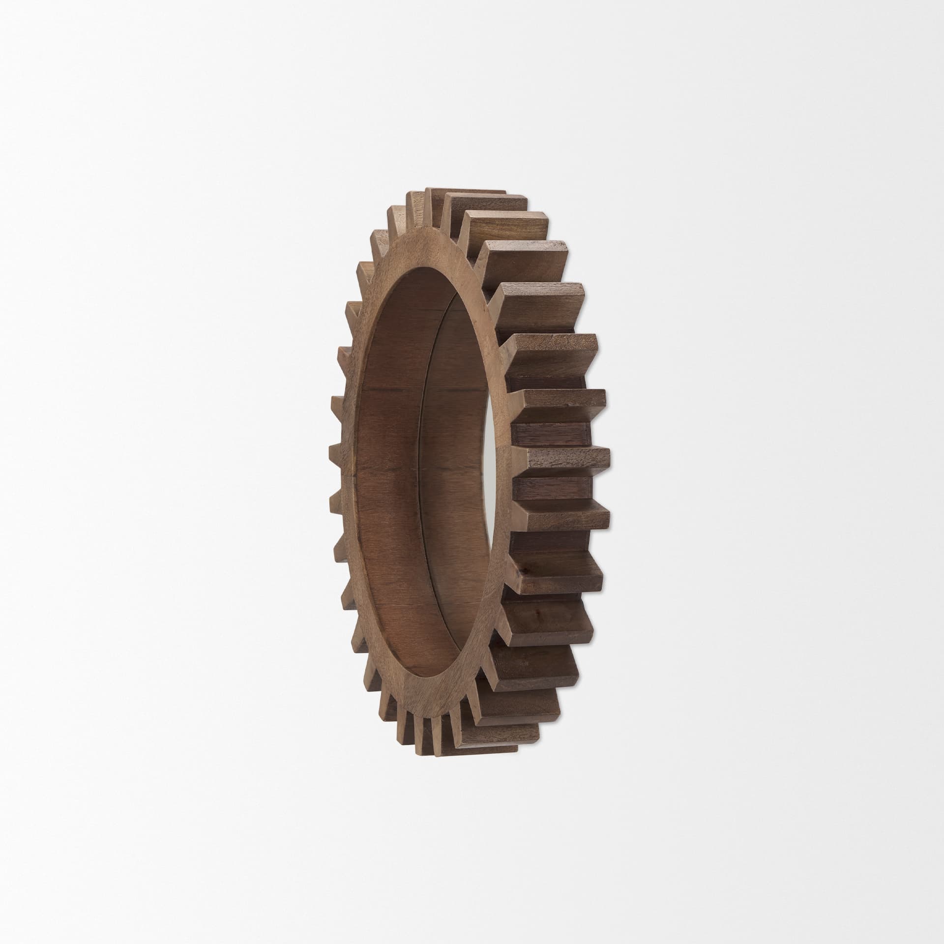 Cog Mirror 26" Round Brown Wood Frame Mirror — product photograph