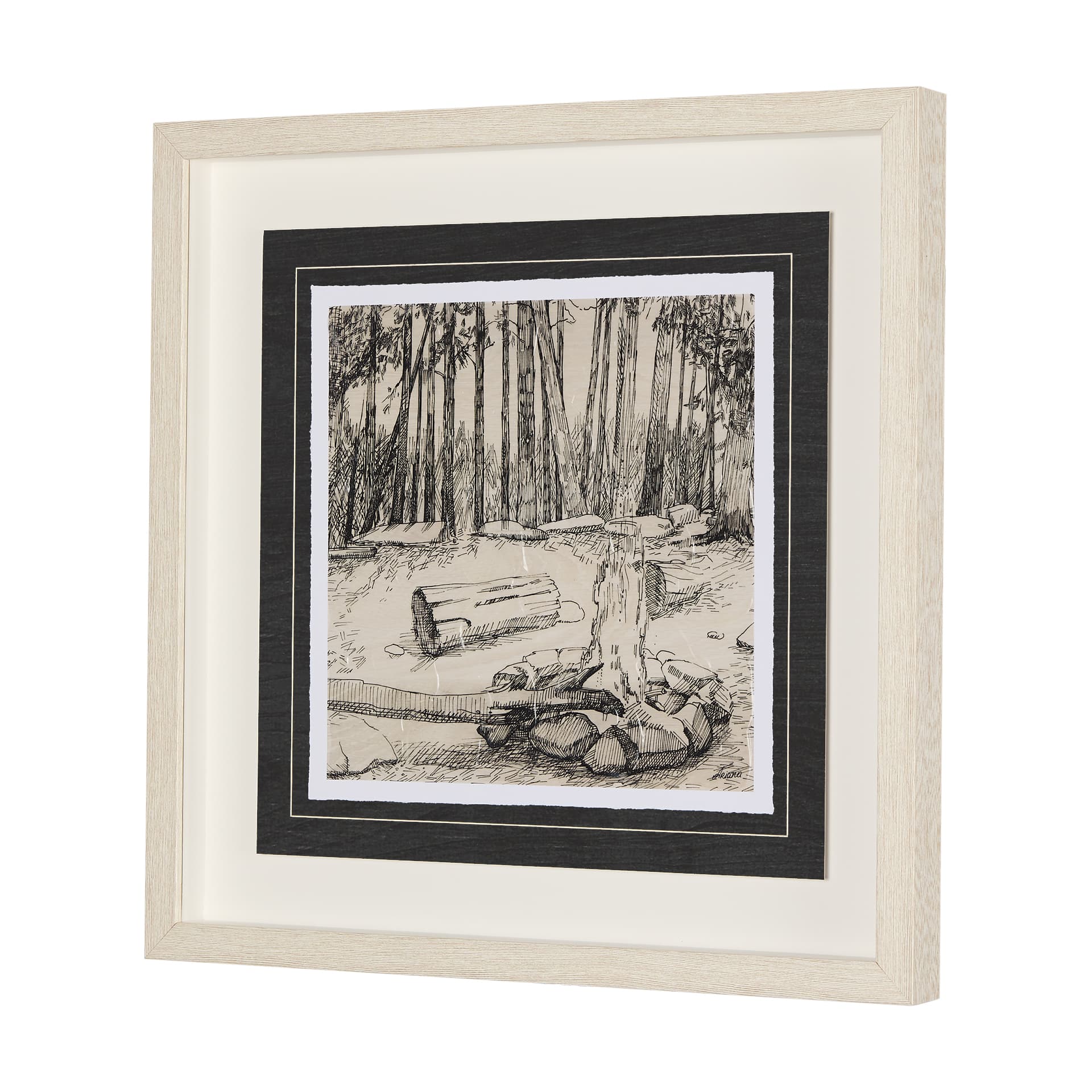 Fireside IV by Mercana Studio a Hand Embellished Textured Framed Art Print Matted under Glass — product photograph