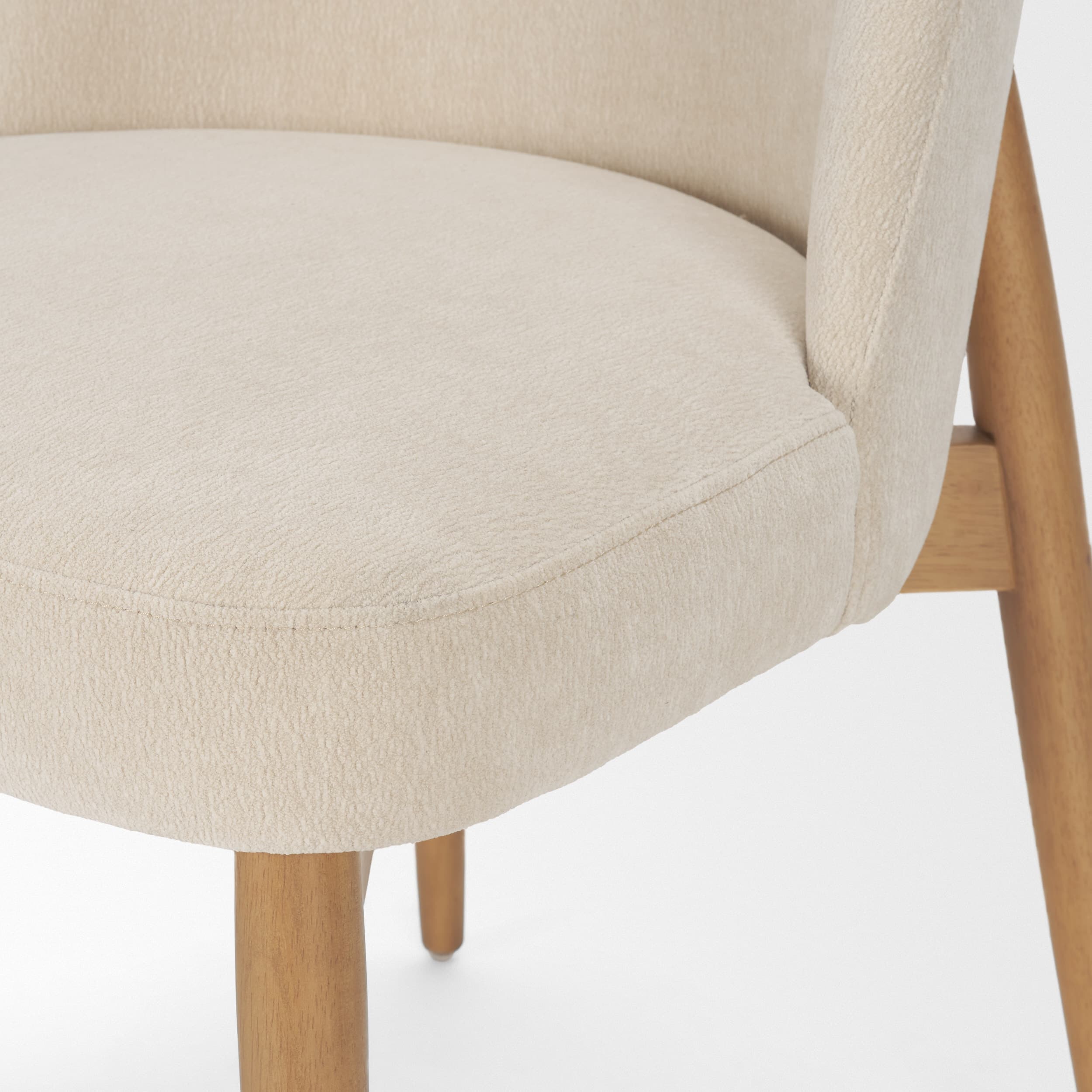 Abbie Curved Back Dining Side Chair | Oatmeal Fabric w/ Brown Wood — product photograph