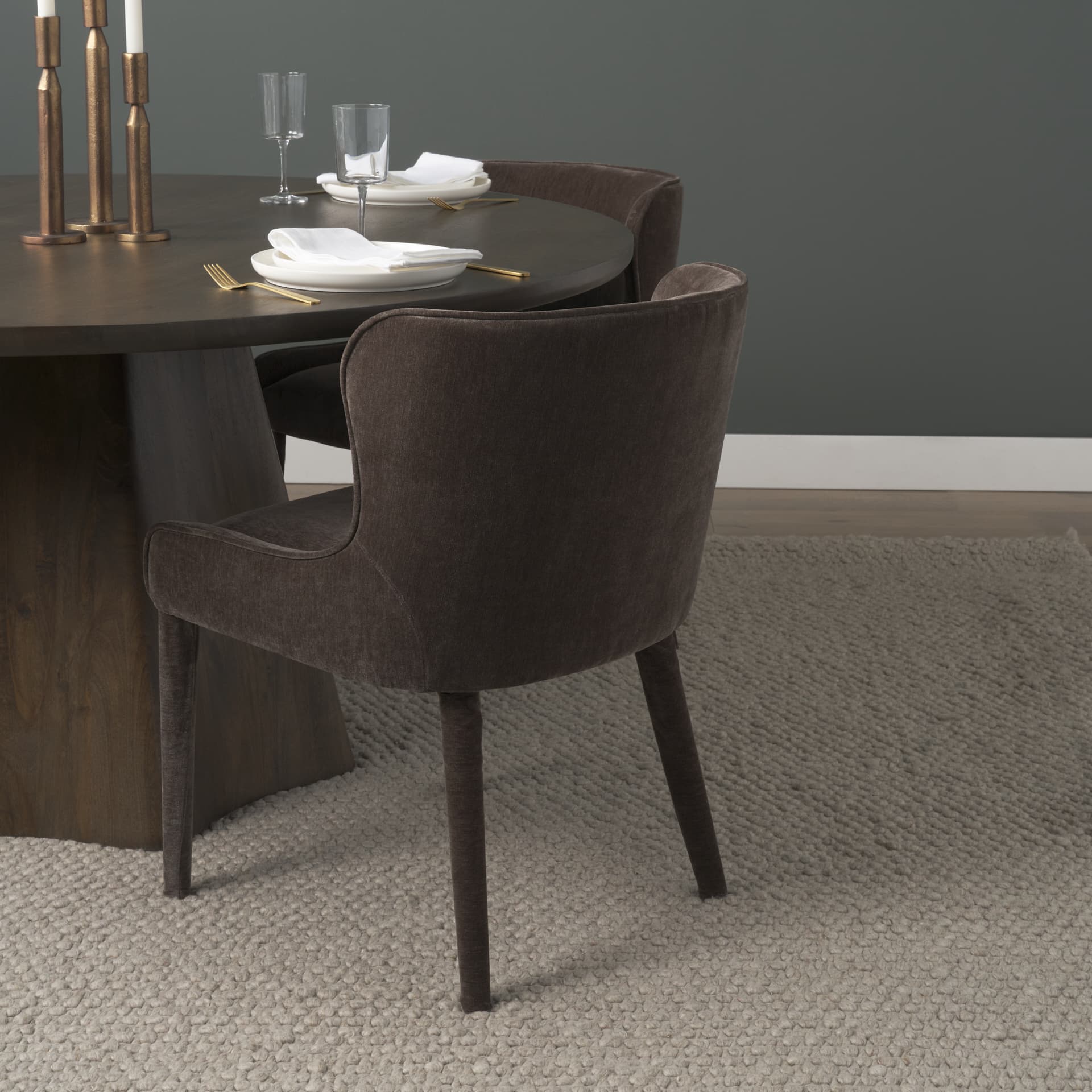 Nolan Wingback Dining Side Chair | Charcoal Chenille w/ Tapered Wood — product photograph