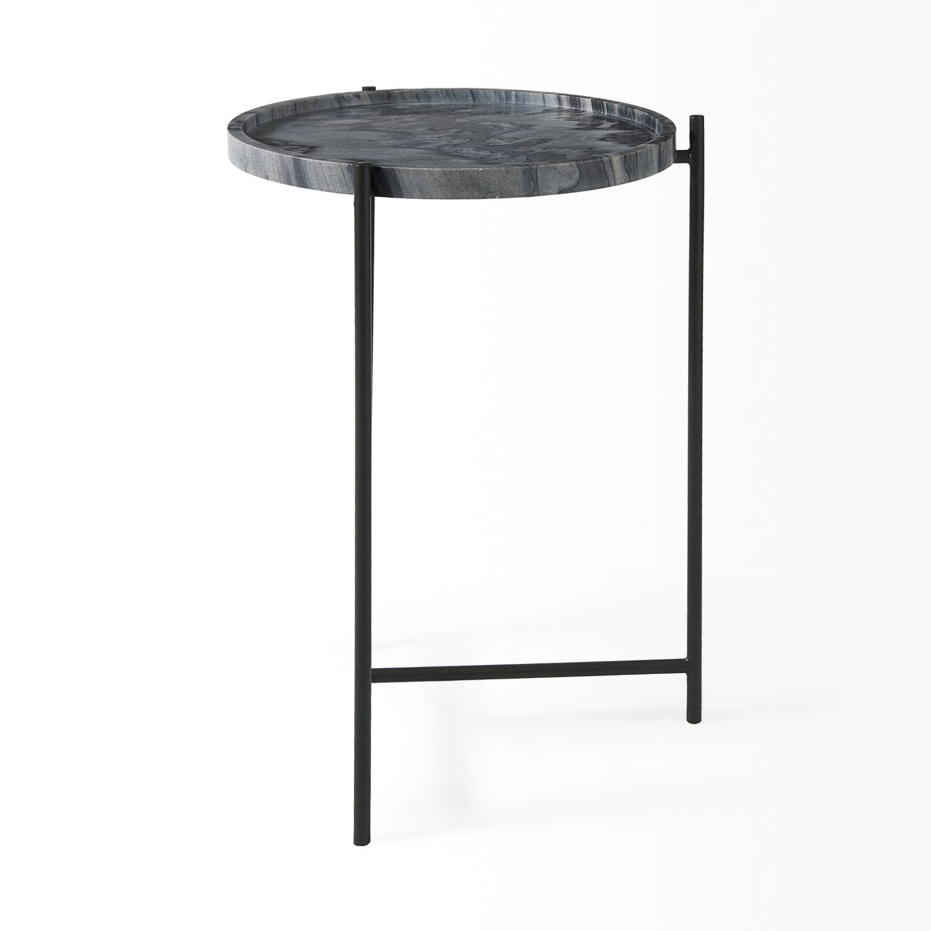 Stella 17L x 17W Gray Round Marble Top W/Black Base Accent Table — product photograph