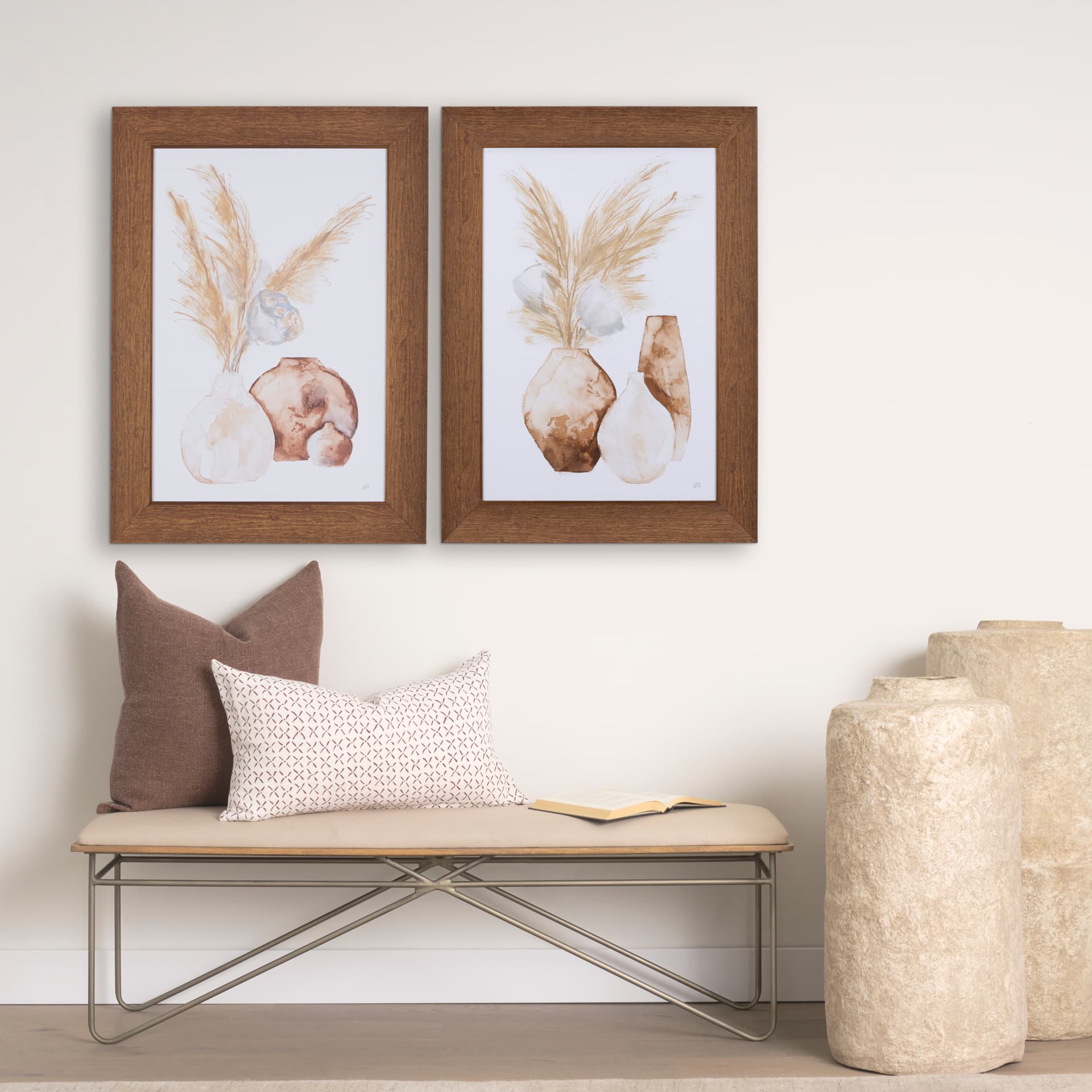 Vase Gray Lotus Pods by Mercana Studio a Hand Embellished Textured Framed Art Print — in a styled room