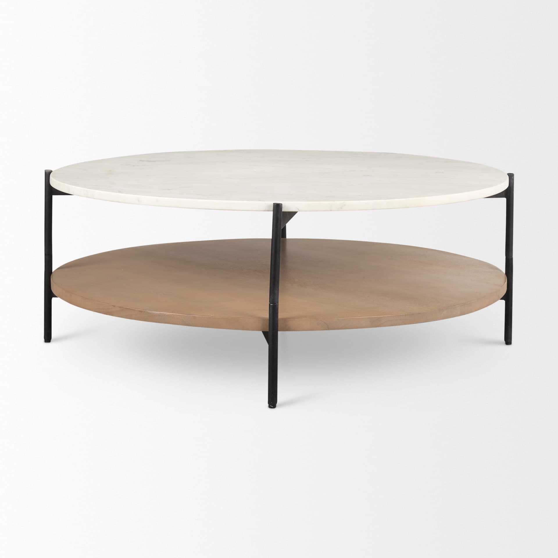 Larkin Marble Top w/ Brown Wood Shelf Round Coffee Table — product photograph