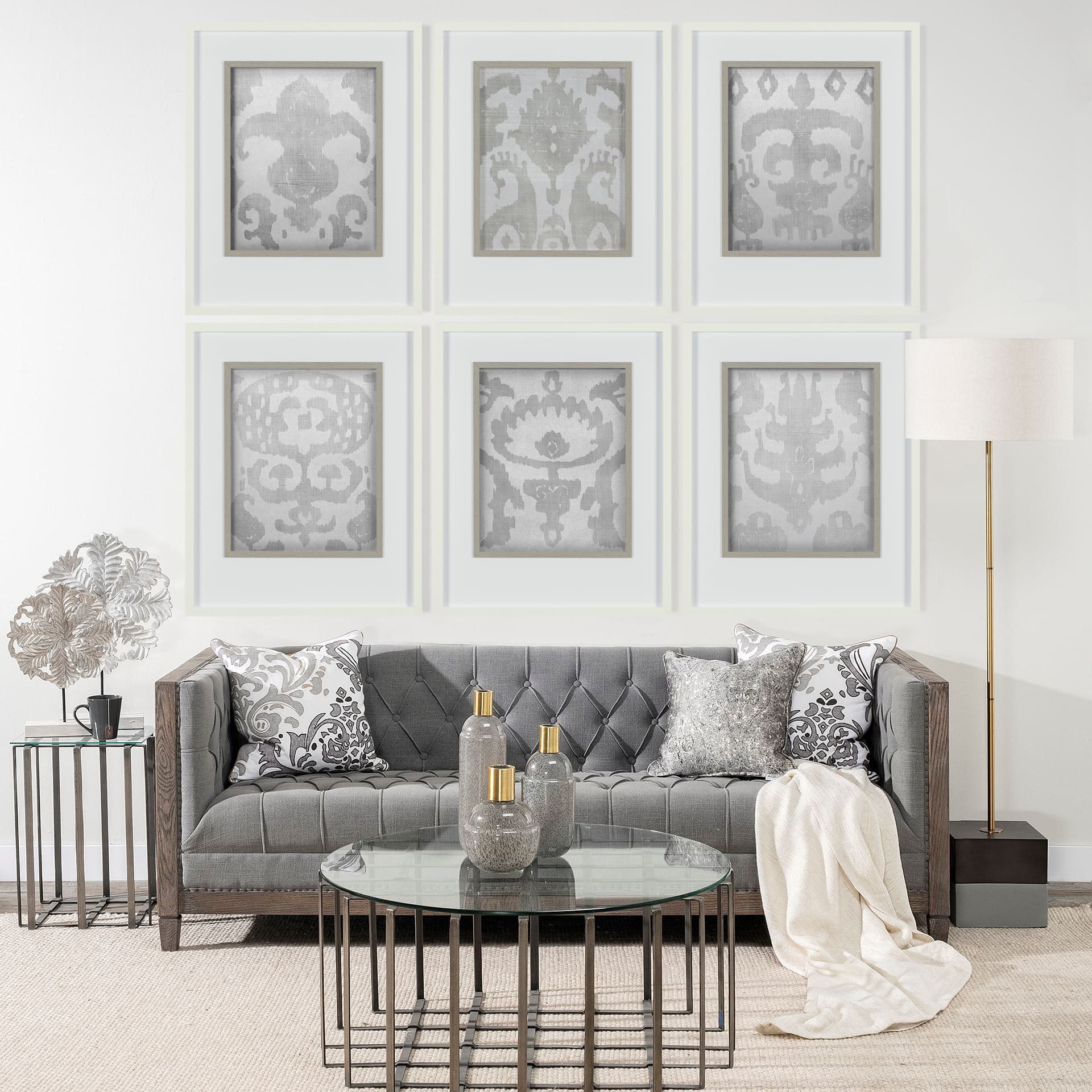 Shadow Ikat I by Chariklia Zarris a Hand Embellished Textured Framed Art Print Matted under Glass — product photograph