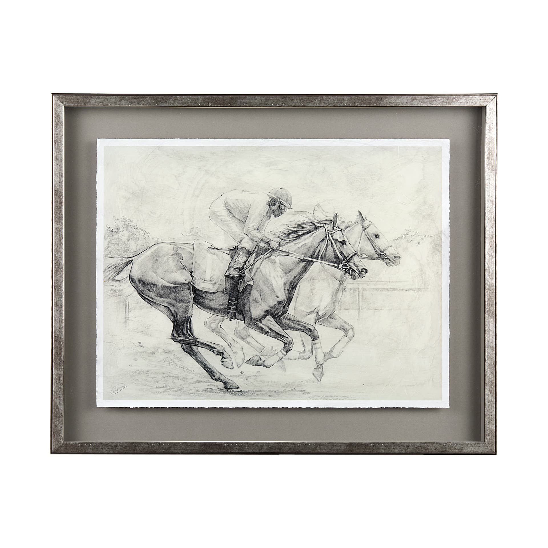 Horse Racing I by Mercana Studio a Hand Embellished Textured Framed Art Print Matted under Glass — product photograph