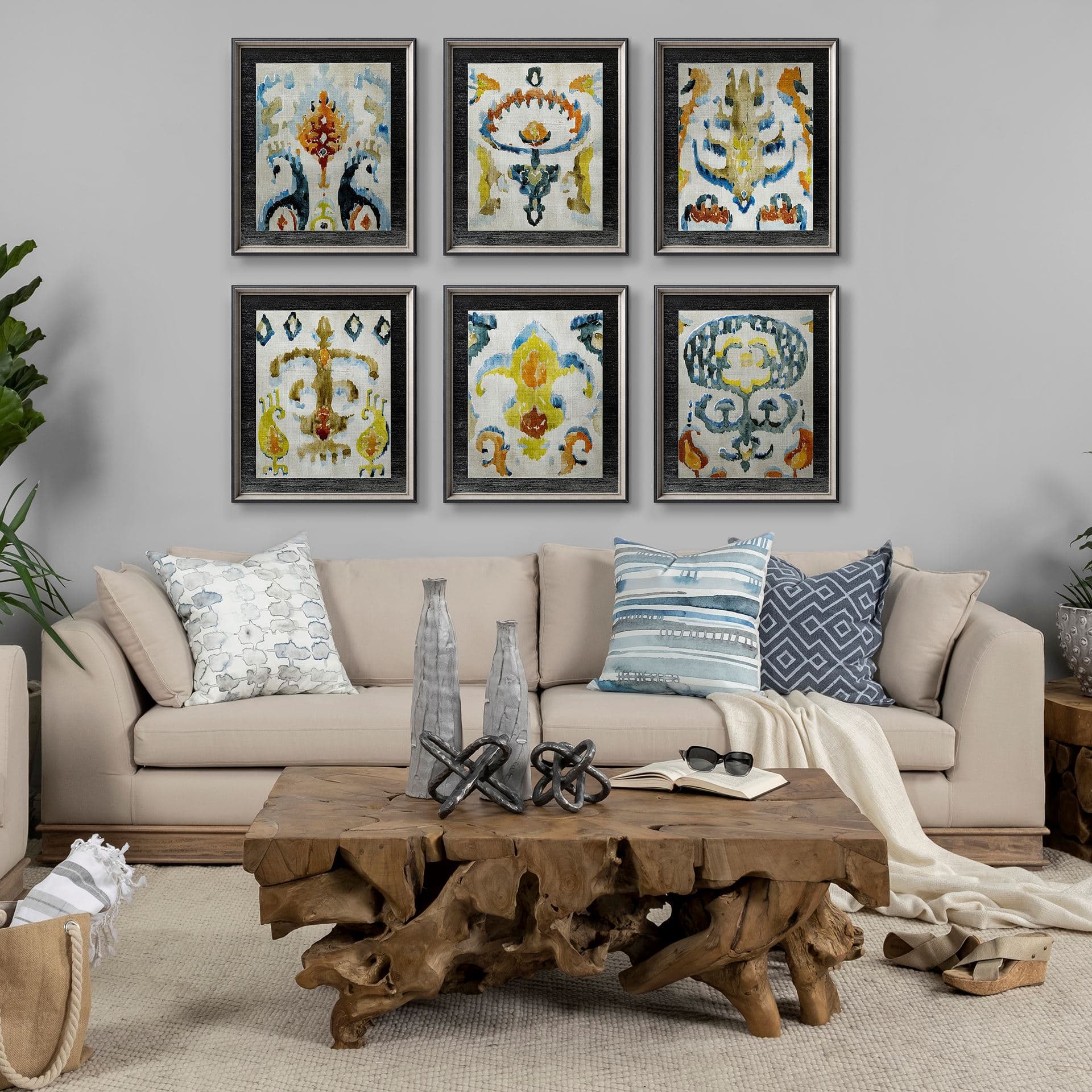 Bohemian Ikat IV by Chariklia Zarris a Hand Embellished Textured Framed Art Print Matted under Glass — in a styled room