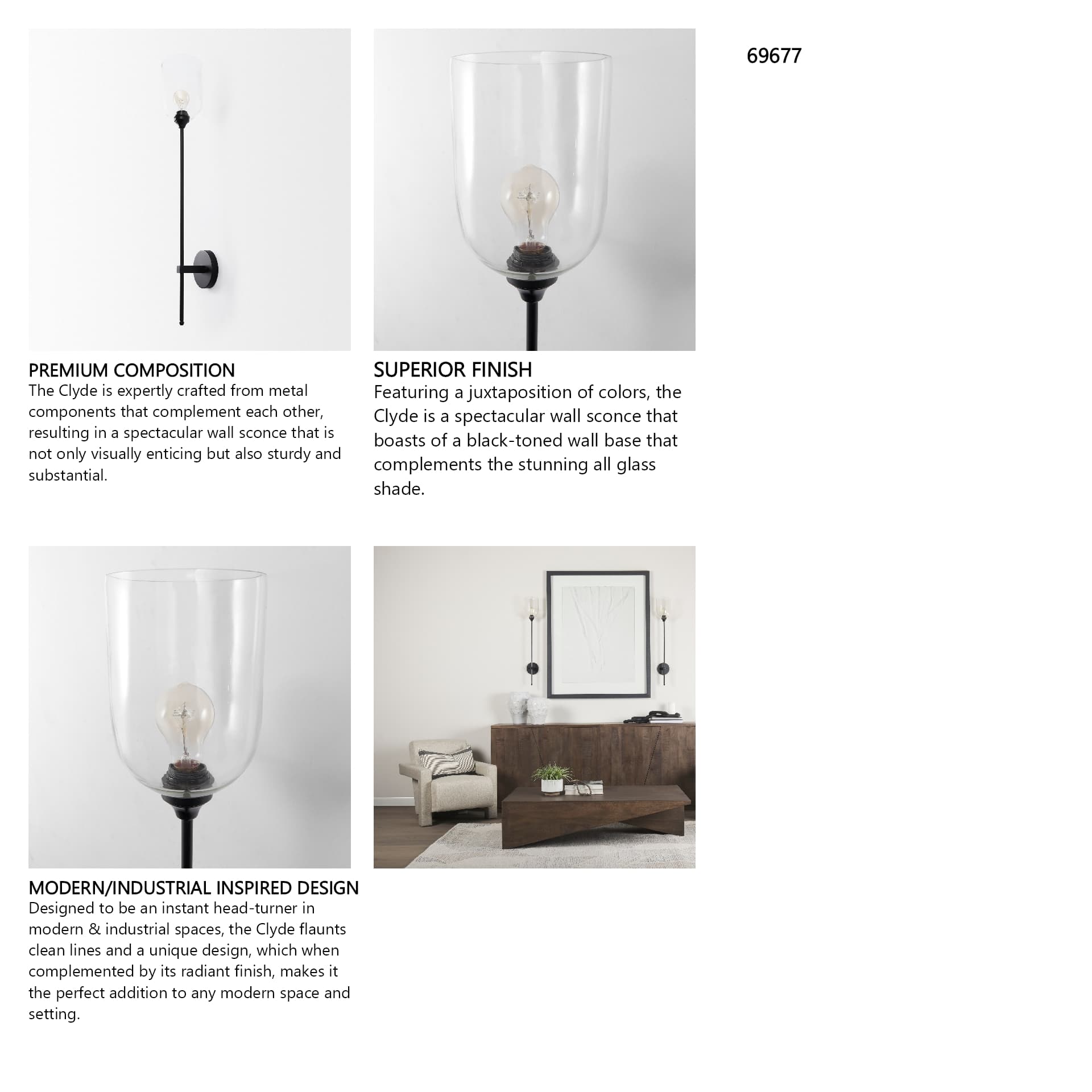 Clyde 6.0L x 8.0W x 37.0H Matte Black W/Glass Round Wall Sconce — in a styled room