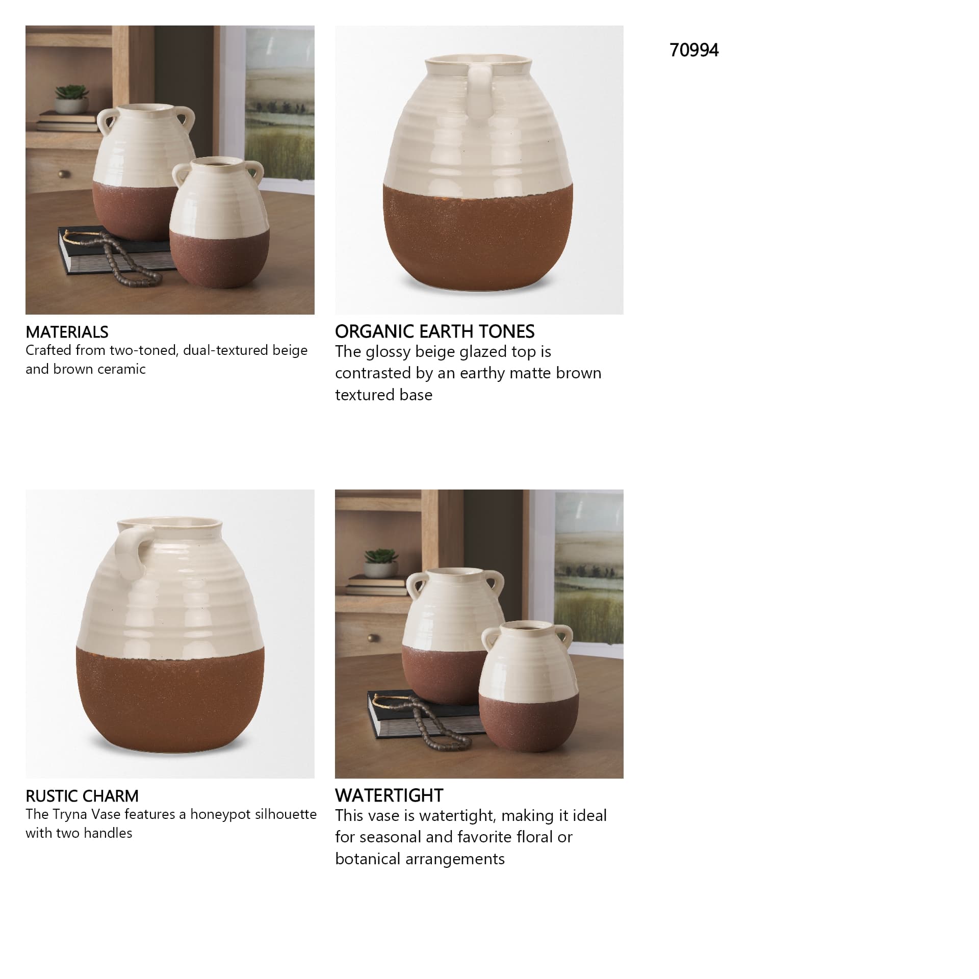 Tryna Large Beige w/ Matte Brown Ceramic Vase — in a styled room