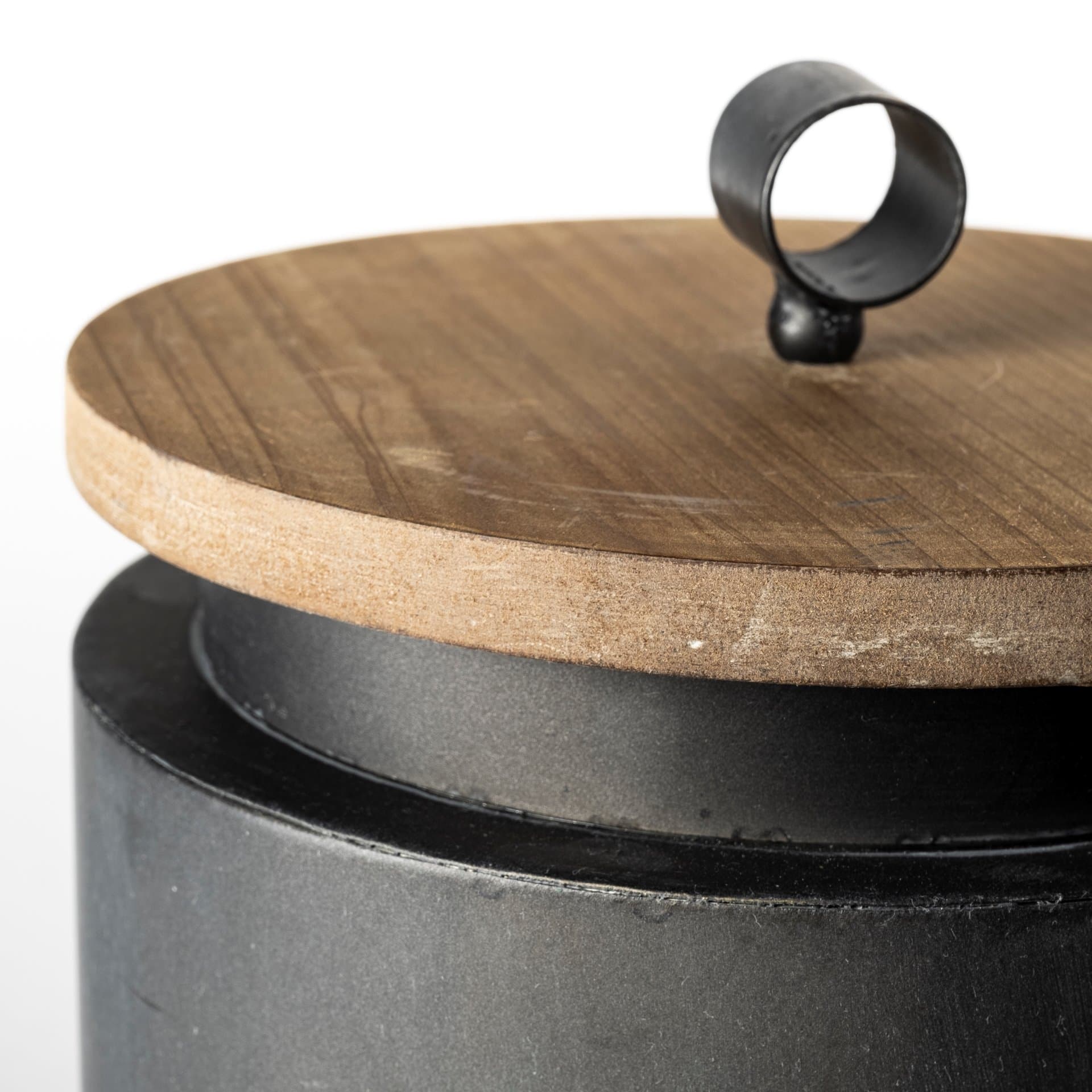 Cyril (Set of 2) Gray Metal W/ Brown Wood Lids Jars — product photograph