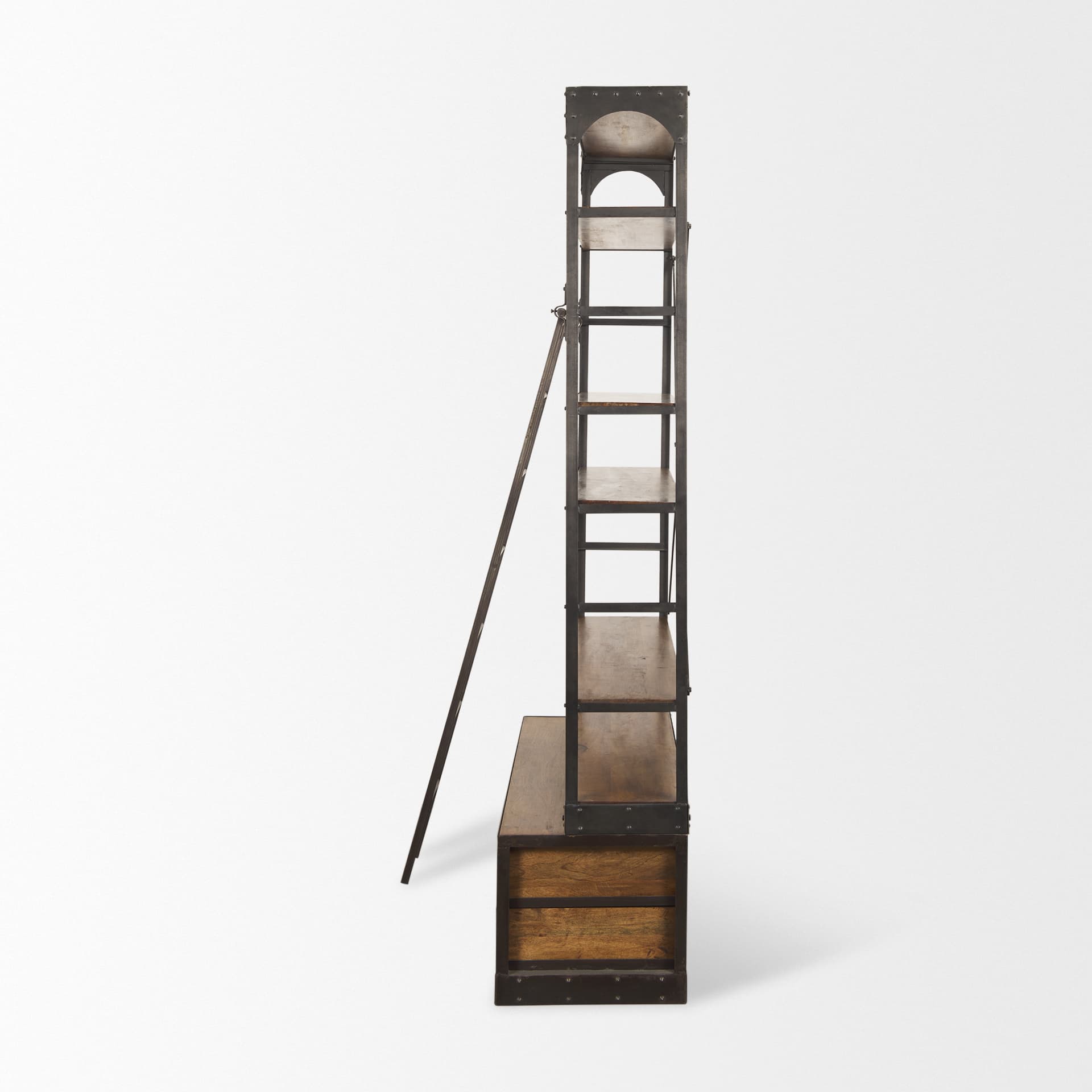 Brodie II Medium Brown Wood Black Ladder Four Shelf Shelving Unit 57L x 20.5W x94H — product photograph