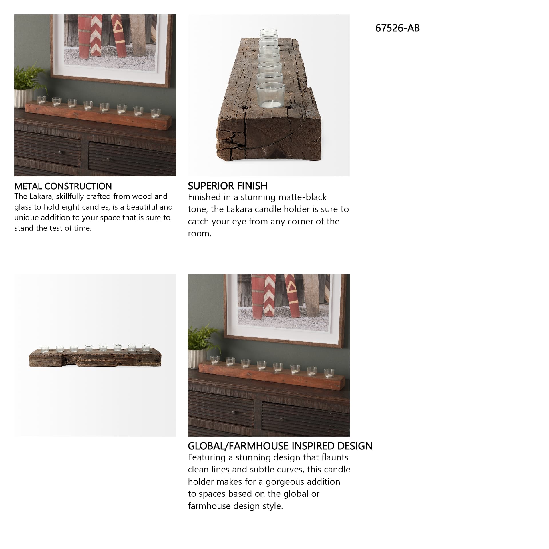 Lakara Reclaimed Wood Eight Tealight Table Candle Holder — in a styled room