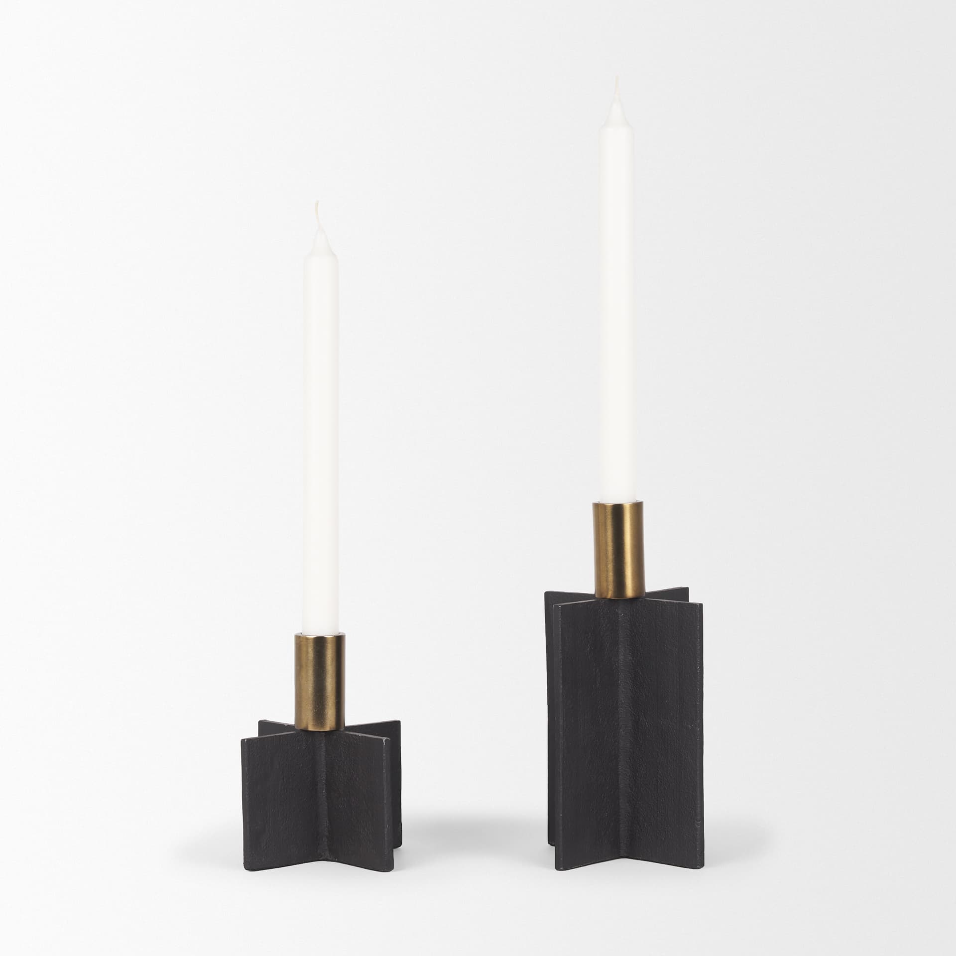 Pia Matte Black w/ Brushed Gold Metal Taper Candleholder (Set of 2) — product photograph