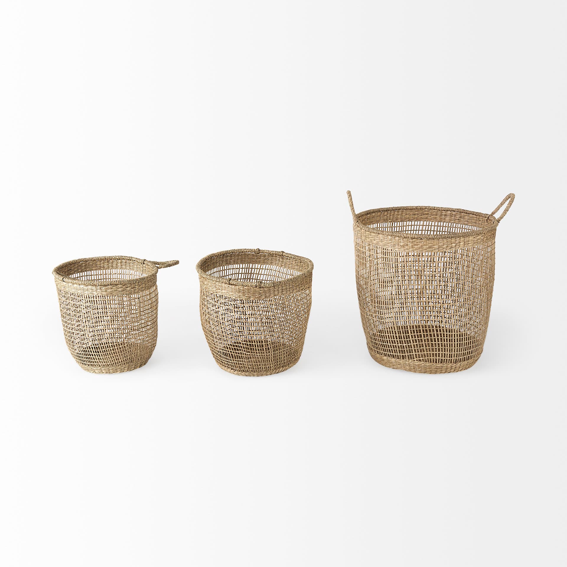 Bowie 19.7L x 19.7W x 19.7H (Set of 3) Medium Brown Seagrass Round Basket W/ Handles — product photograph