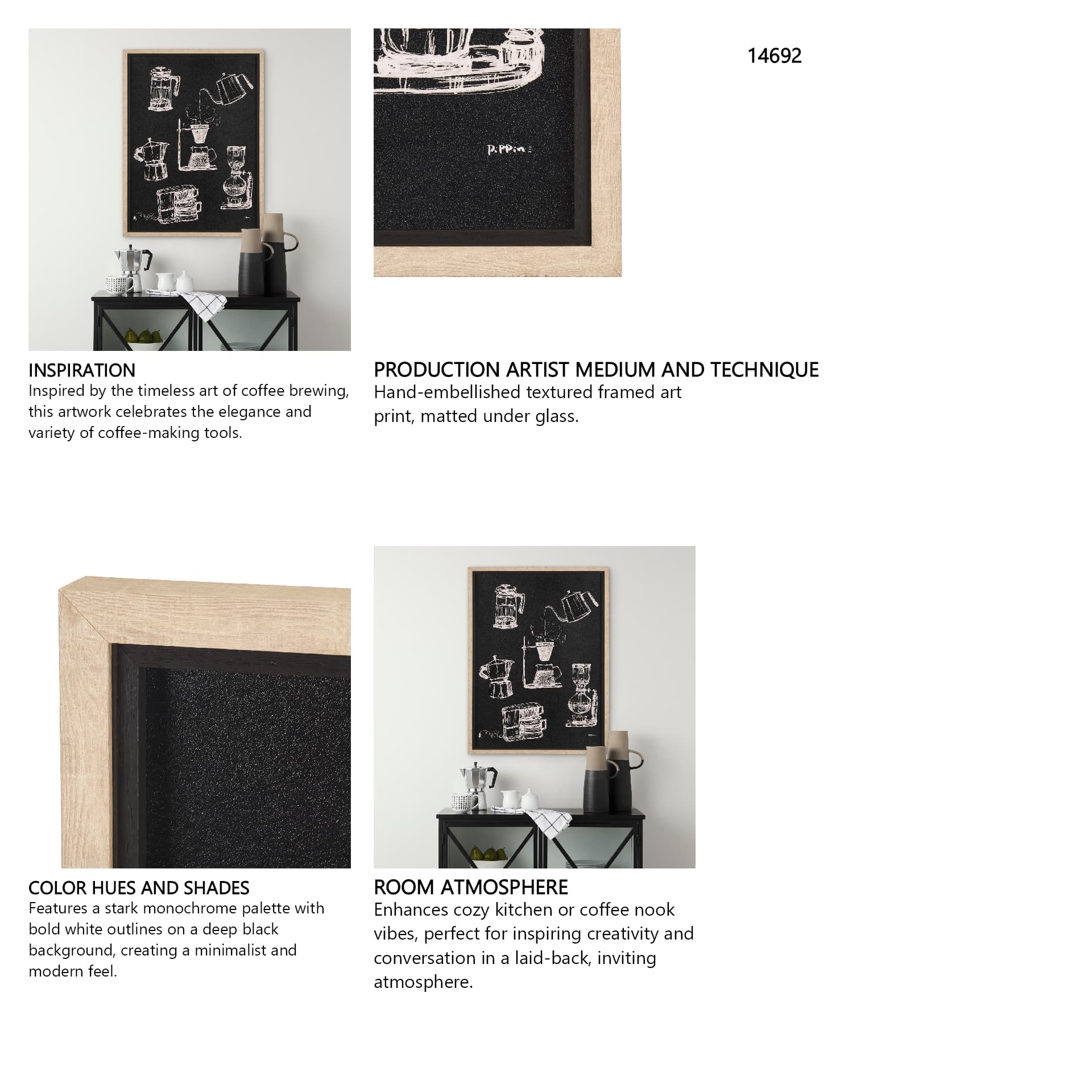 Coffee Maker Study by Mercana Studio a Hand Embellished Textured Framed Art Print Matted under Glass — in a styled room