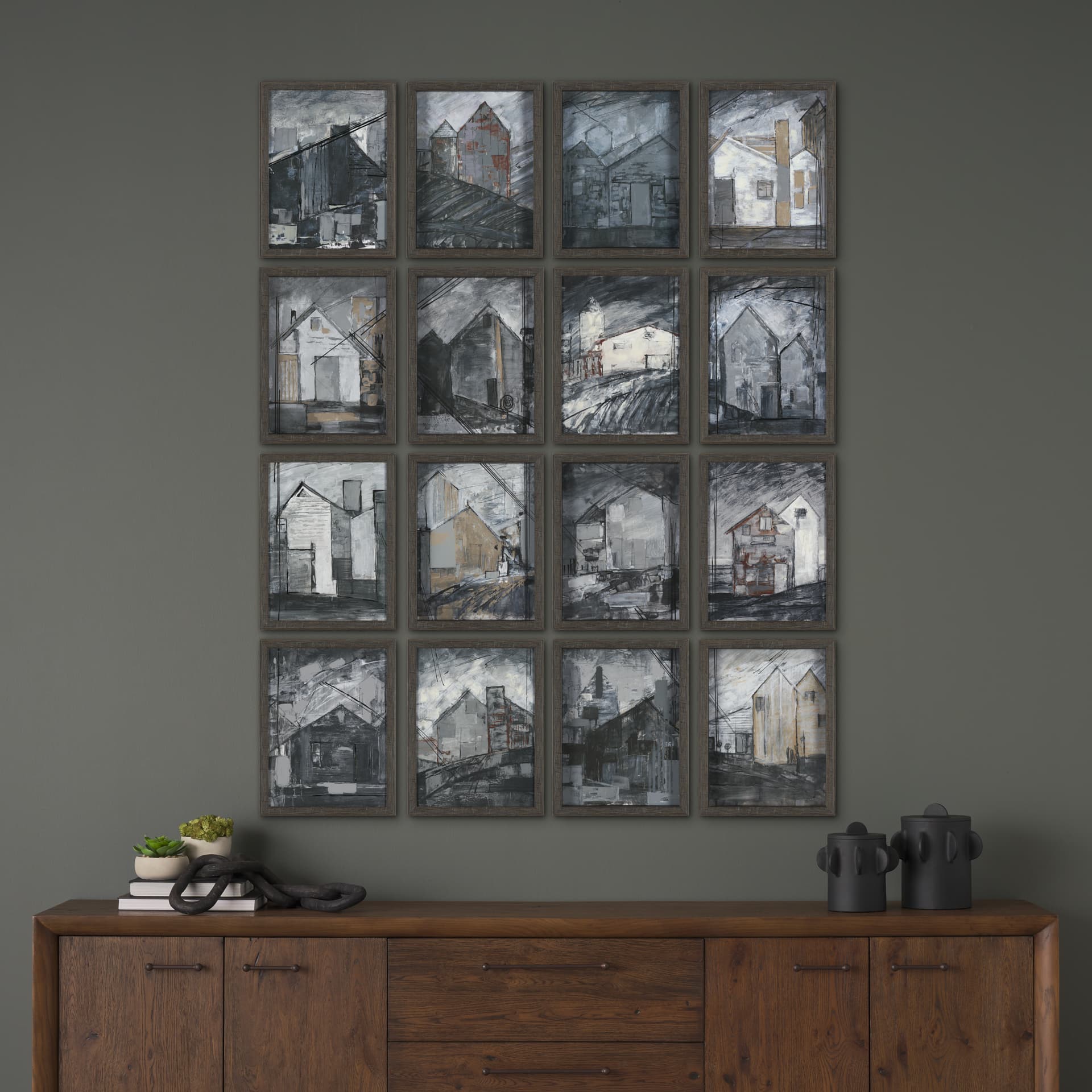 Community 2A by Mercana Studio Framed Artwork Matted under Glass — in a styled room