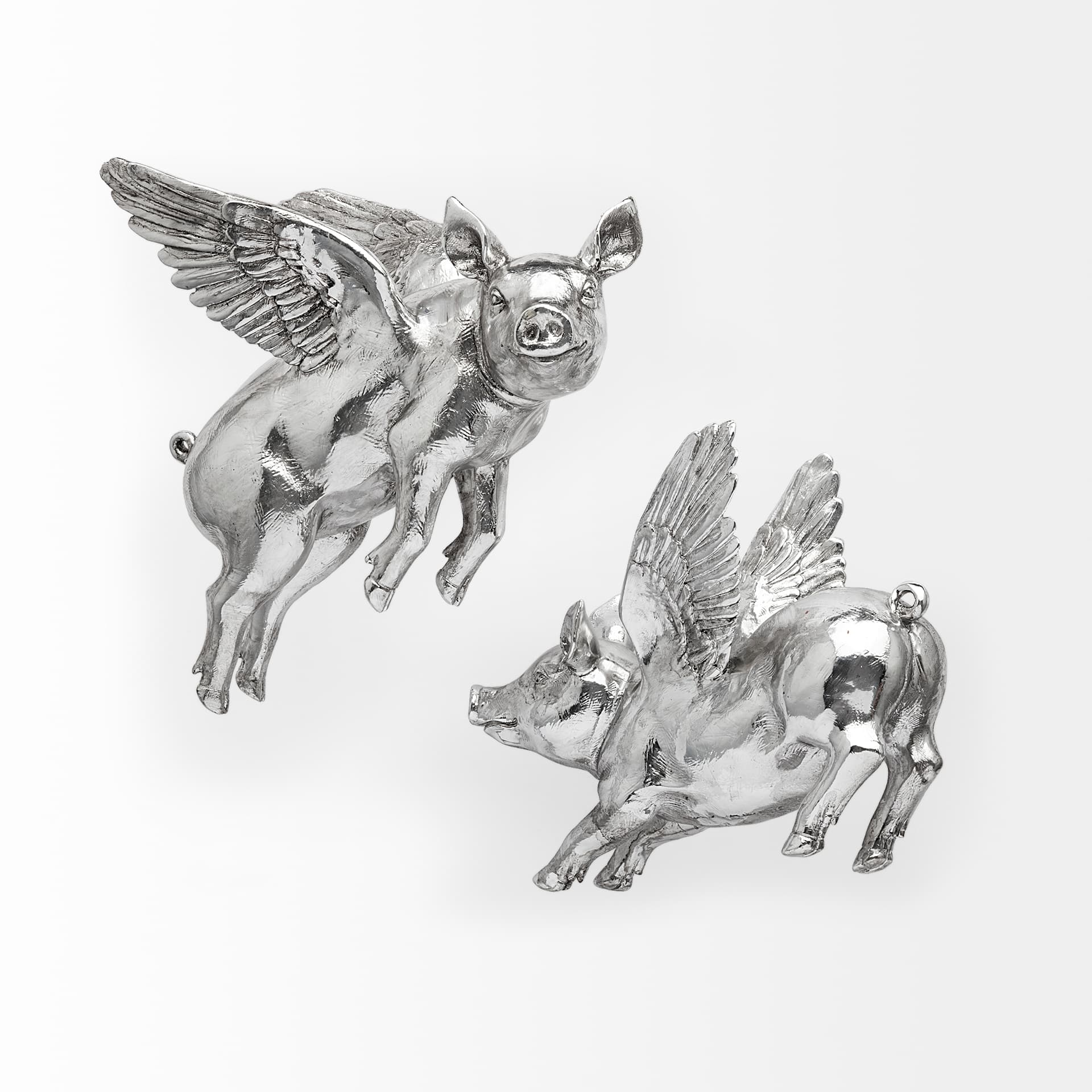 Hogbadi Set of 2 Silver Flying Pigs — product photograph