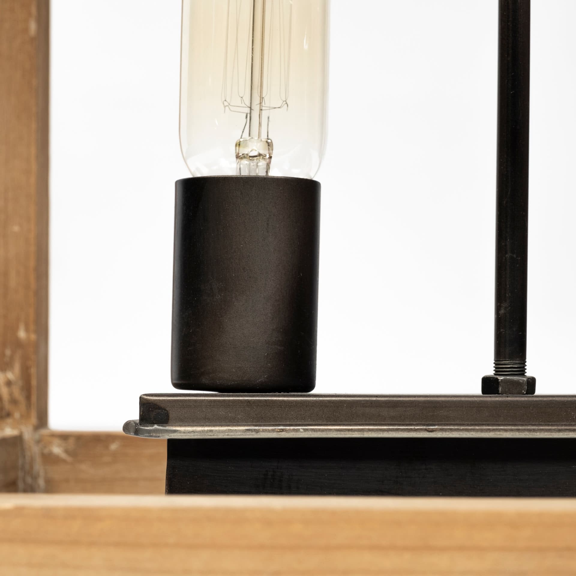 Josie (42"x14.5"x20") Natural Wood Chassis Six Light Chandelier — product photograph