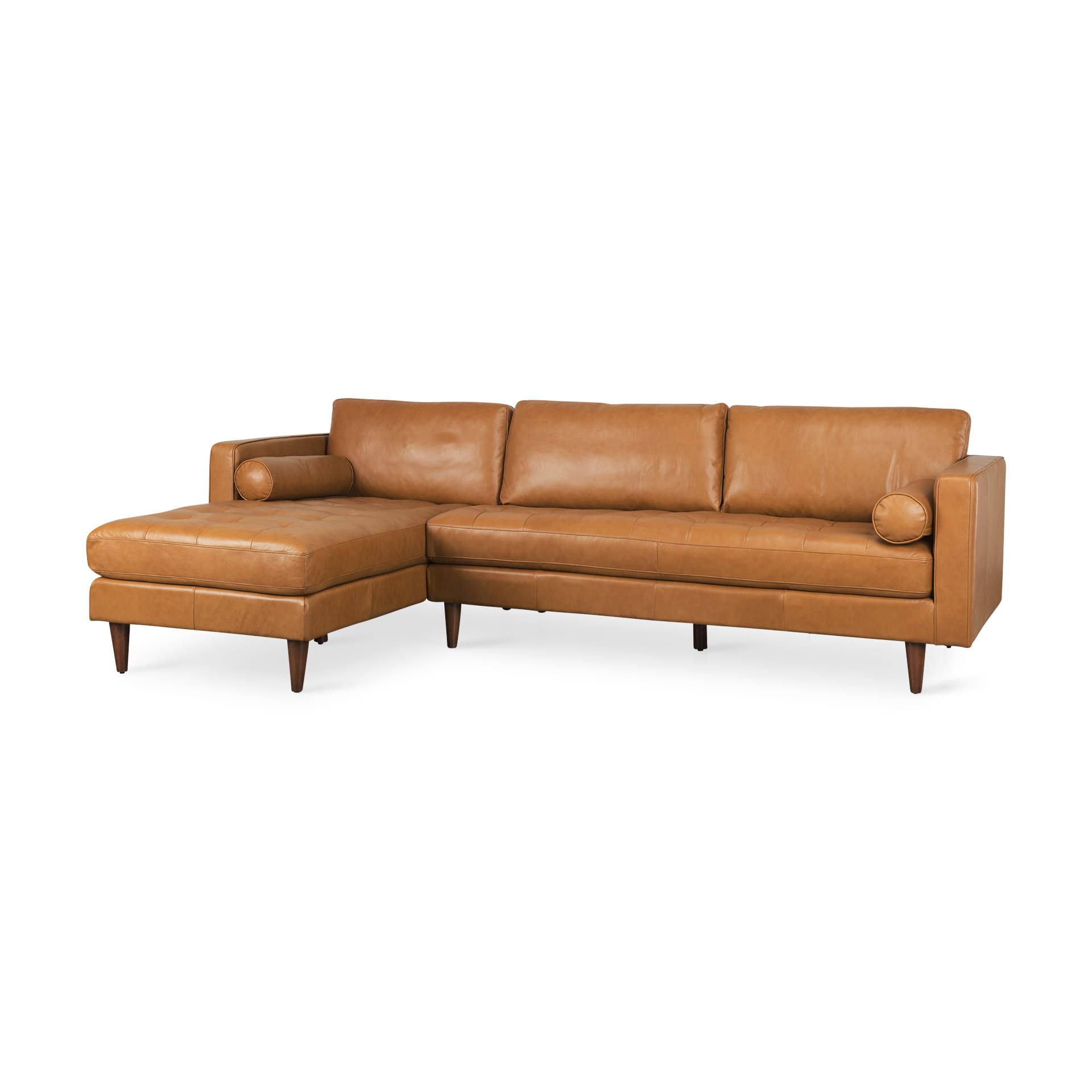 Svend 111.4L x 68.0W x 33.9H Tan Leather Left Chaise Sectional Sofa — product photograph