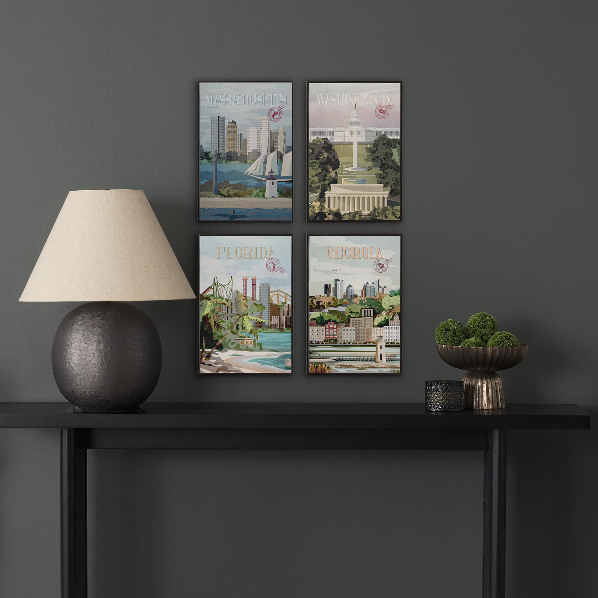 Florida Go USA (SM) by Mercana Studio a Hand Embellished Decograph Framed Art Print — in a styled room