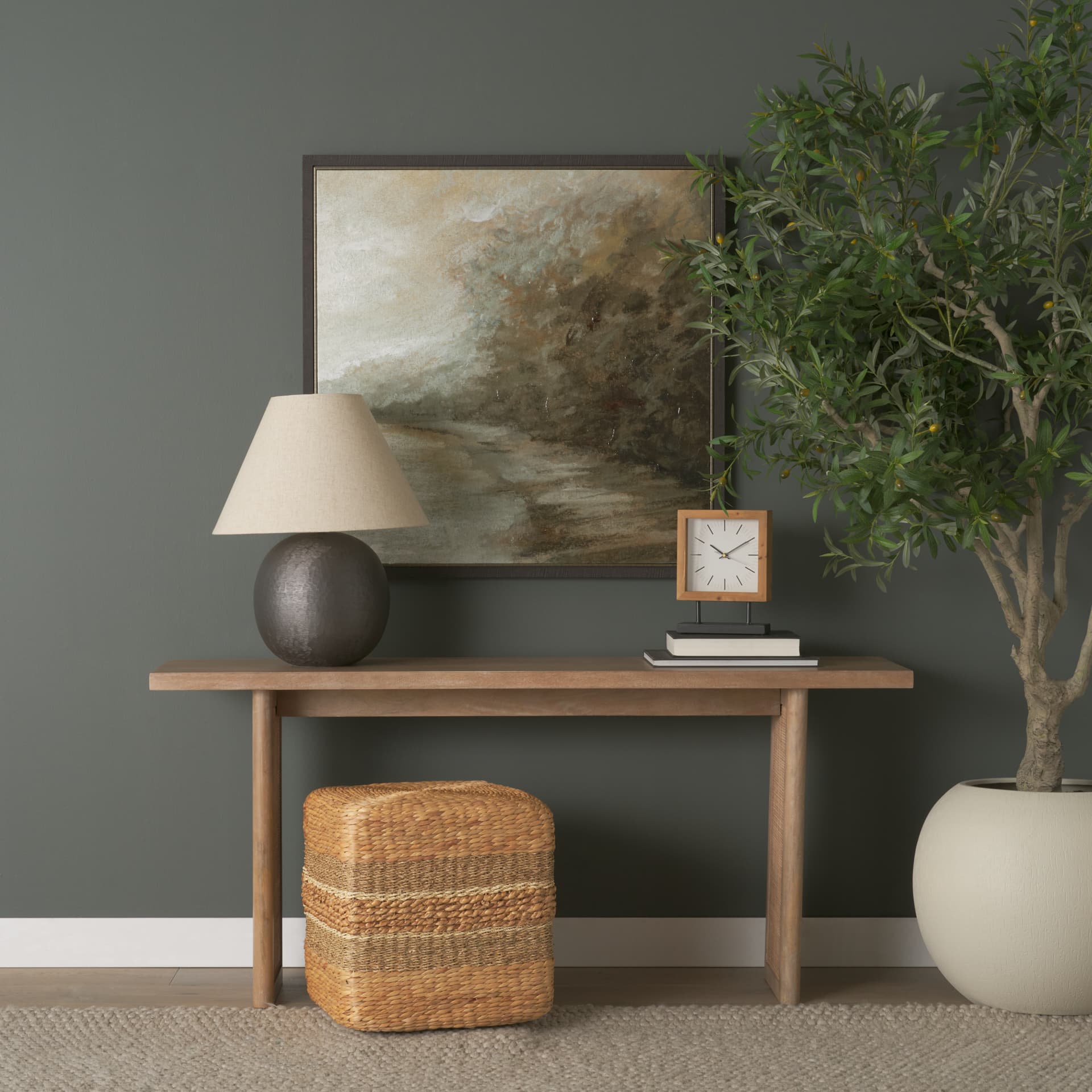 Maya 17.7L x 17.7W x 17.7H Light Brown W/Medium Brown Stripes Seagrass Square Pouf — product photograph