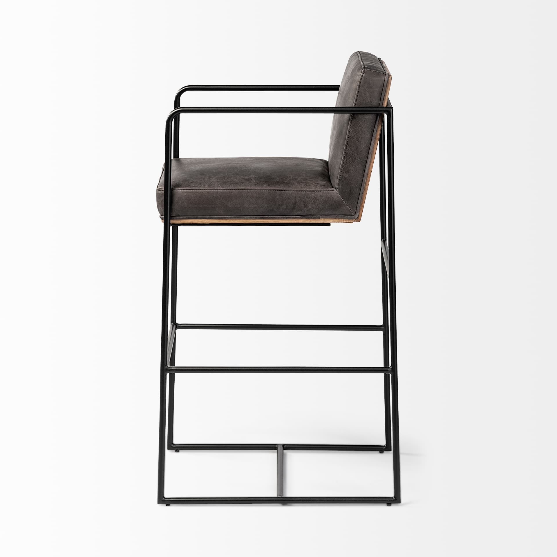 Stamford Backless 40in Seat Bar Stool | Black Leather w/ Black Metal — product photograph