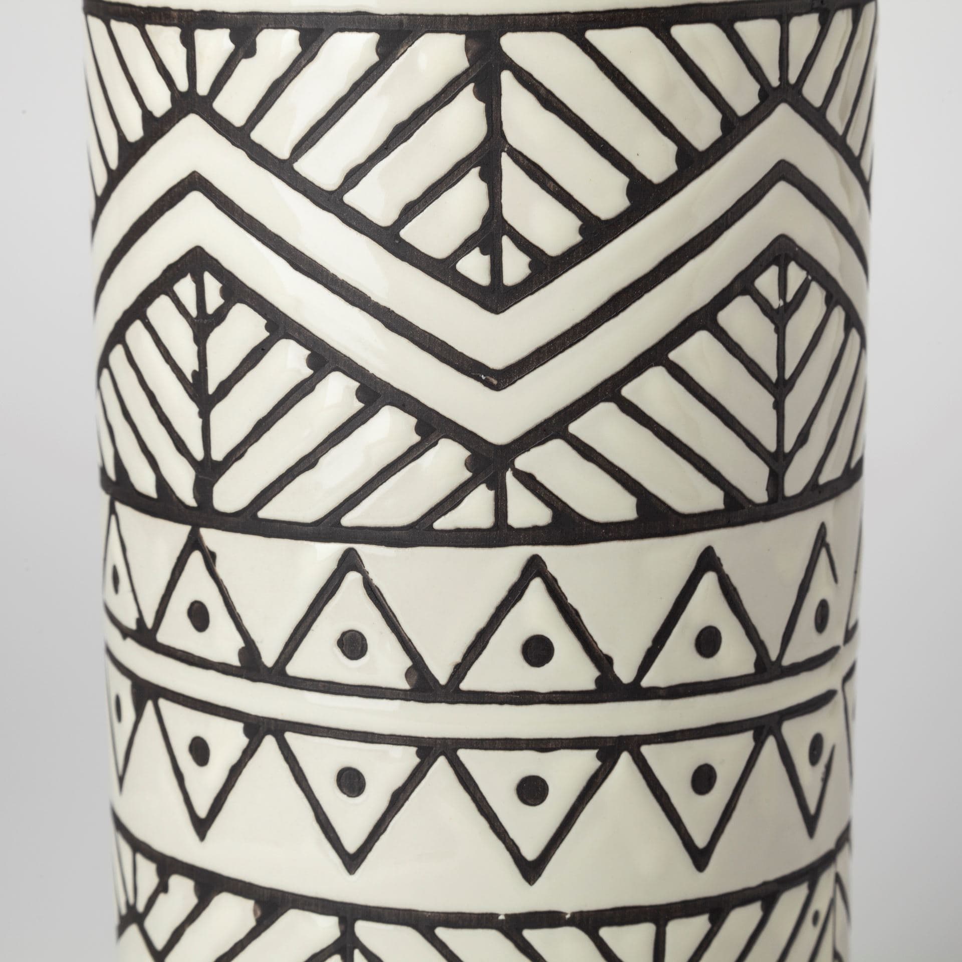 Uhura I Small Cream Black Patterned Cylindrical Vase — product photograph
