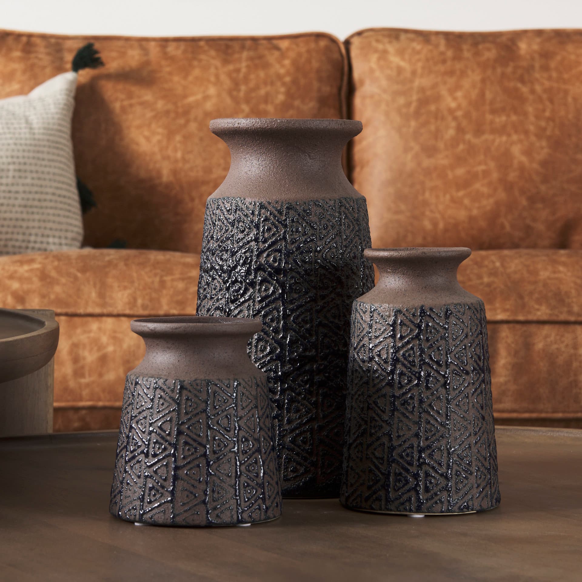 Sefina I Small Brown/Black Patterned Ceramic Vase — product photograph