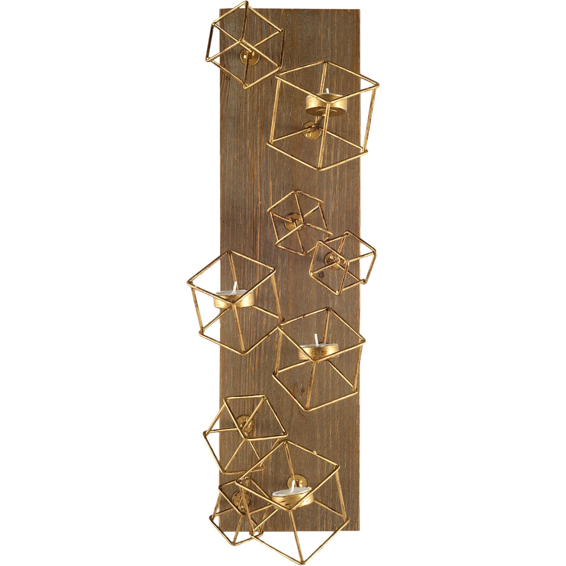 Salvador I 22H Wood Based Brass Metal Cube Wall Candle Holder — product photograph