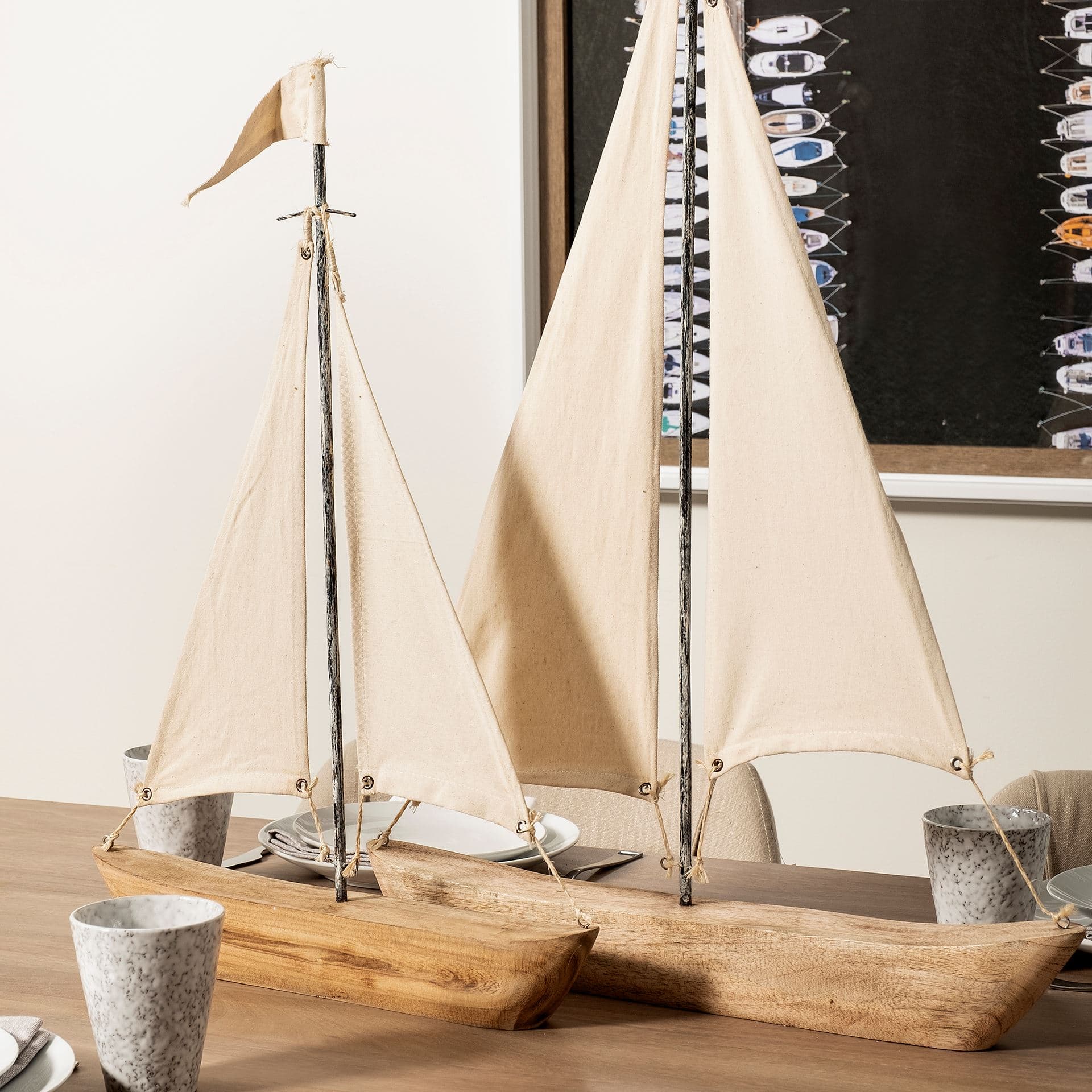 Tartane Small 17L x 2W Brown/Cream Nautical Inspired Sailboat — product photograph
