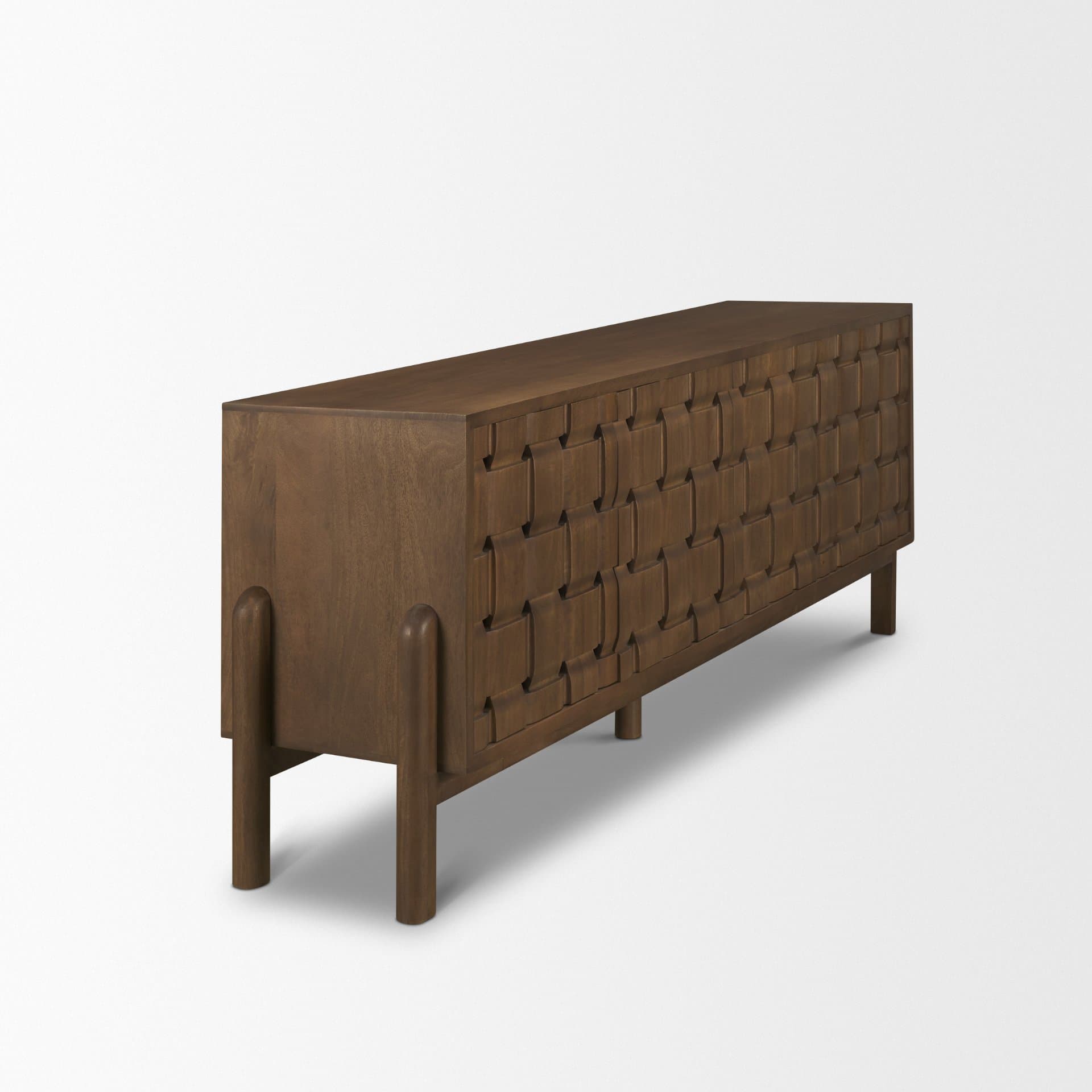 Trellyn Dark Brown Solid Wood 4-Door w/ Carved Woven Doors Closed Sideboard — product photograph